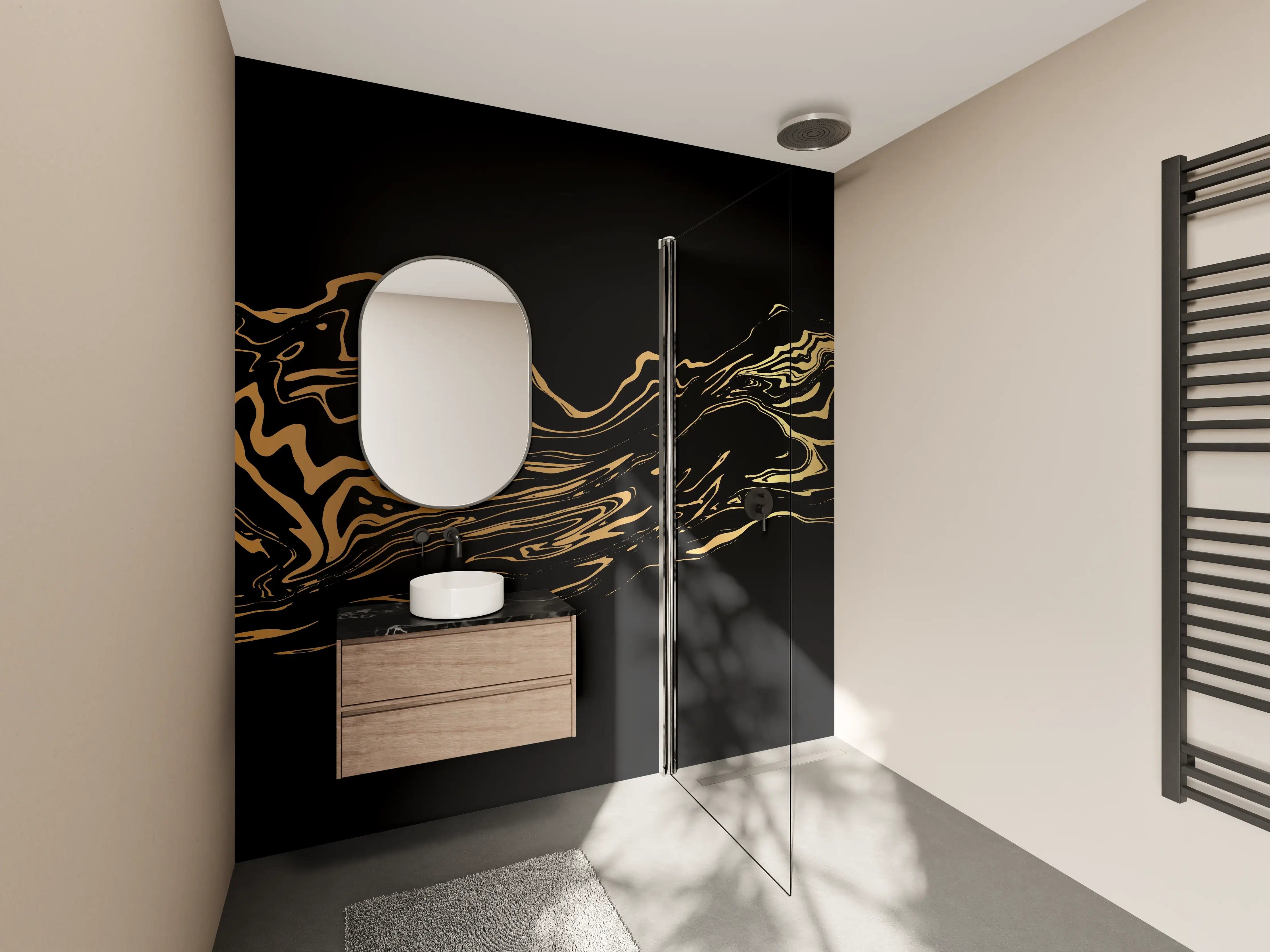 Wandverkleidung Bad - Abstrakte Gold-Schwarz-Textur