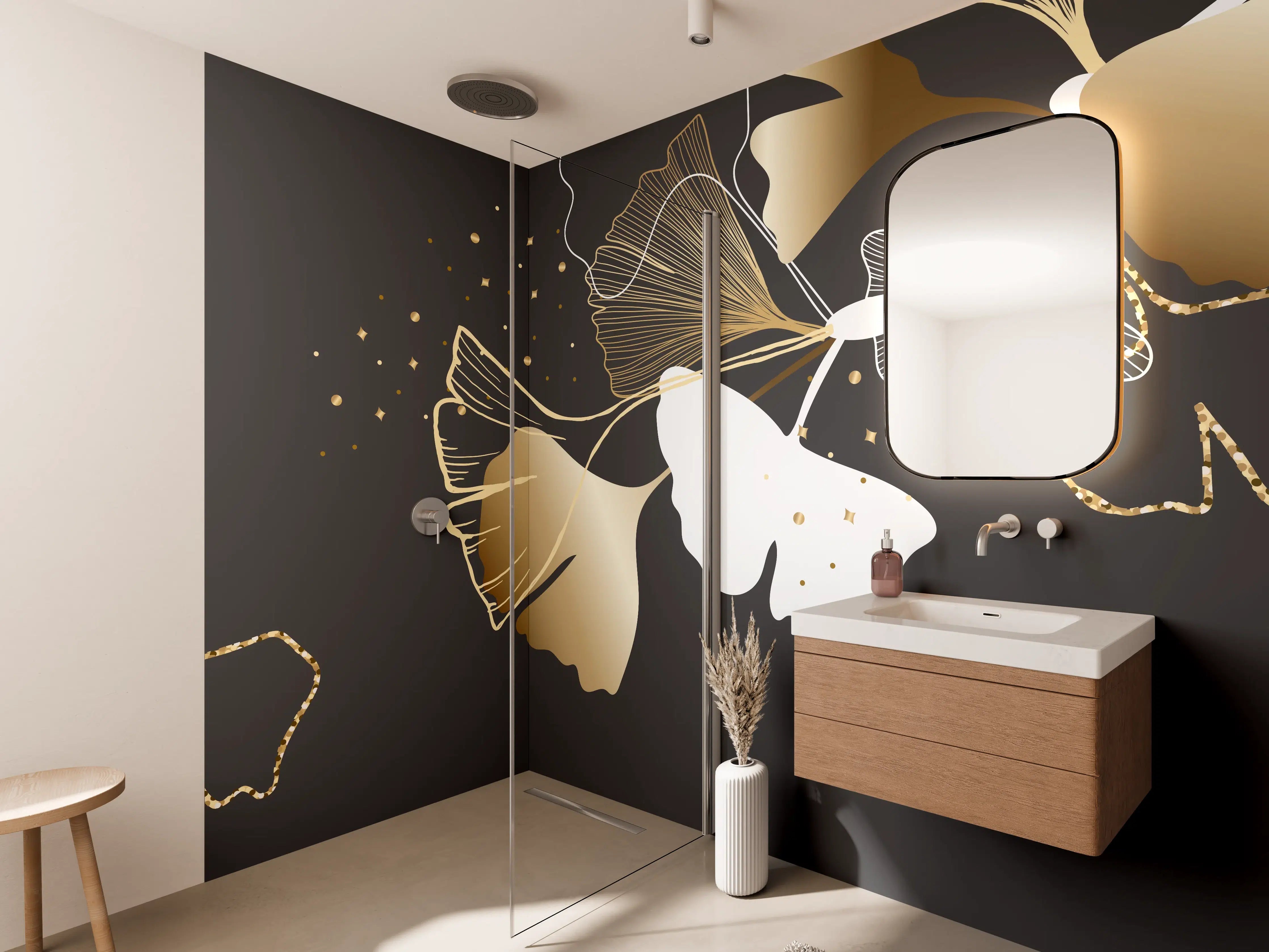 Wandverkleidung Bad - Abstrakte Goldene Schmetterlinge