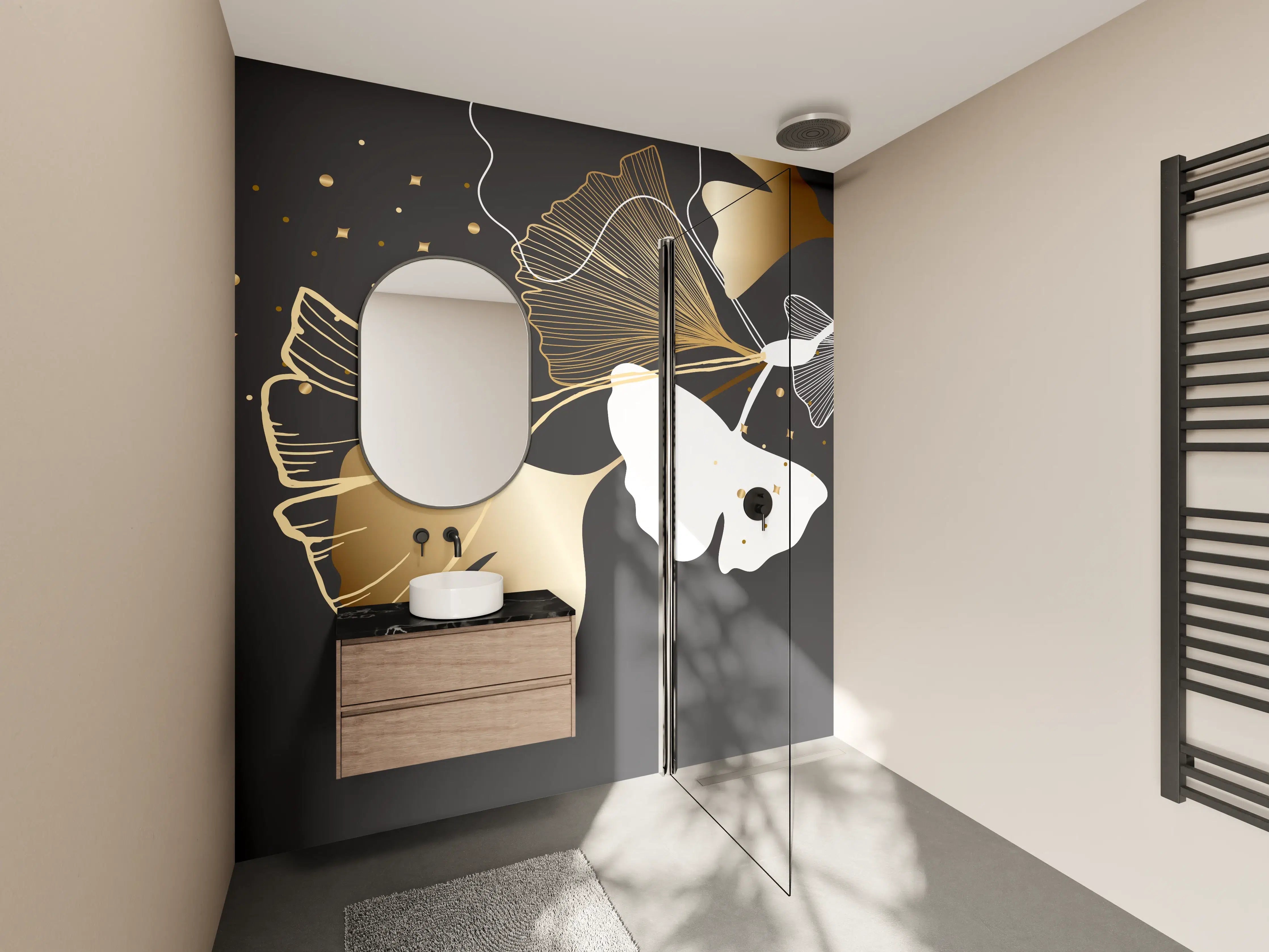 Wandverkleidung Bad - Abstrakte Goldene Schmetterlinge