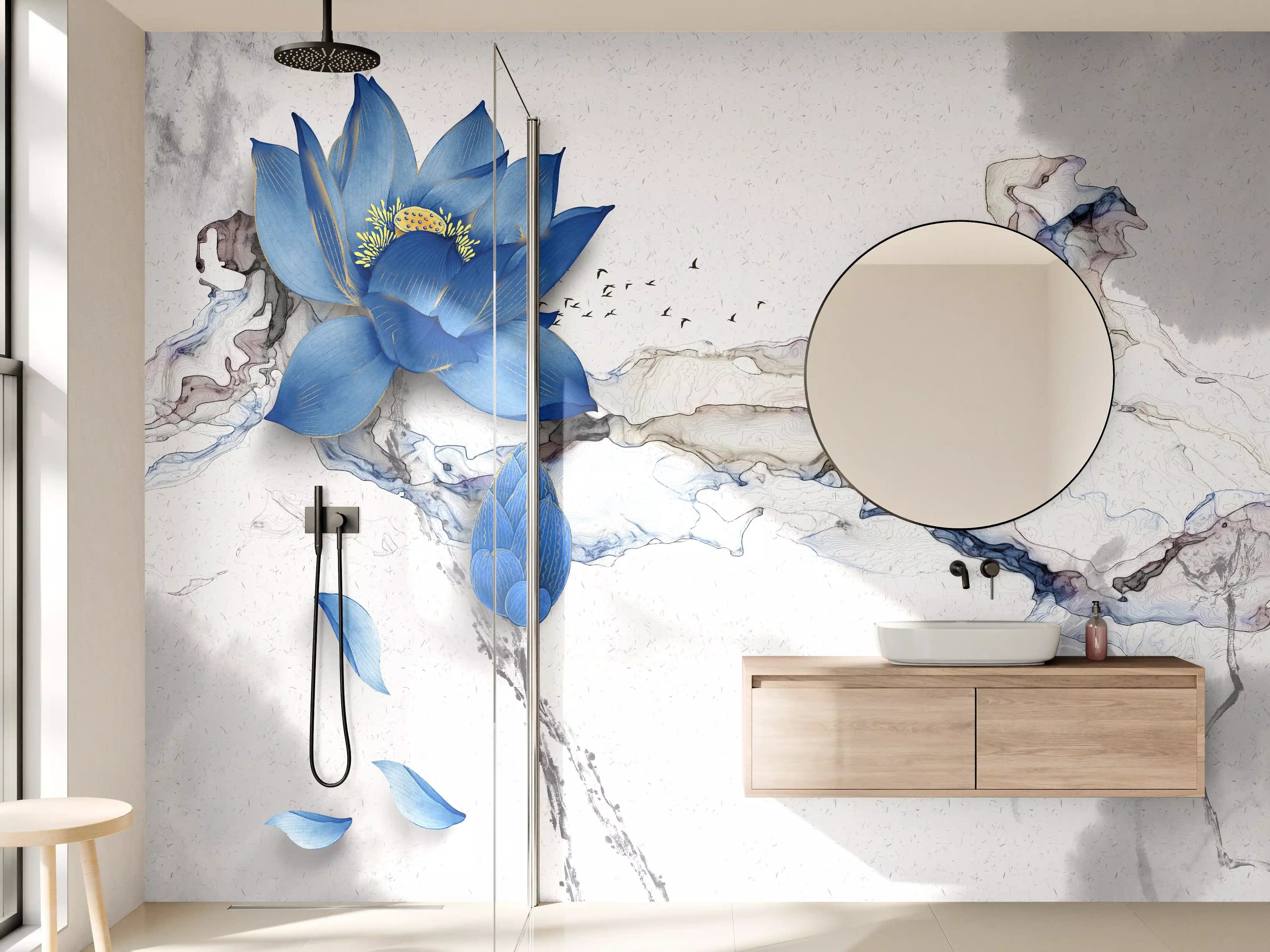 Wandverkleidung Bad - Abstrakte Illustration blauer Blume