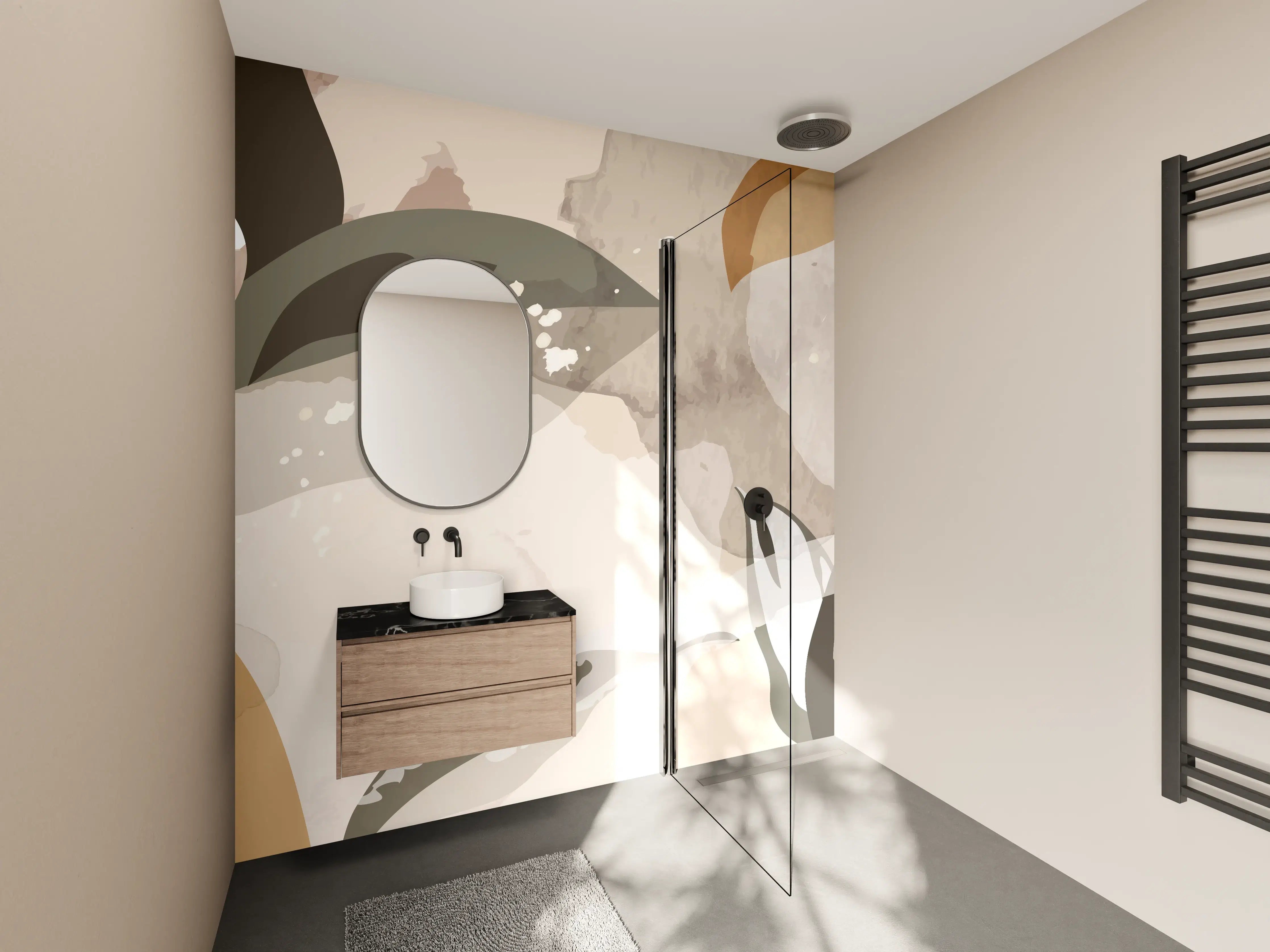 Wandverkleidung Bad - Abstrakte Kunst Beige Braun