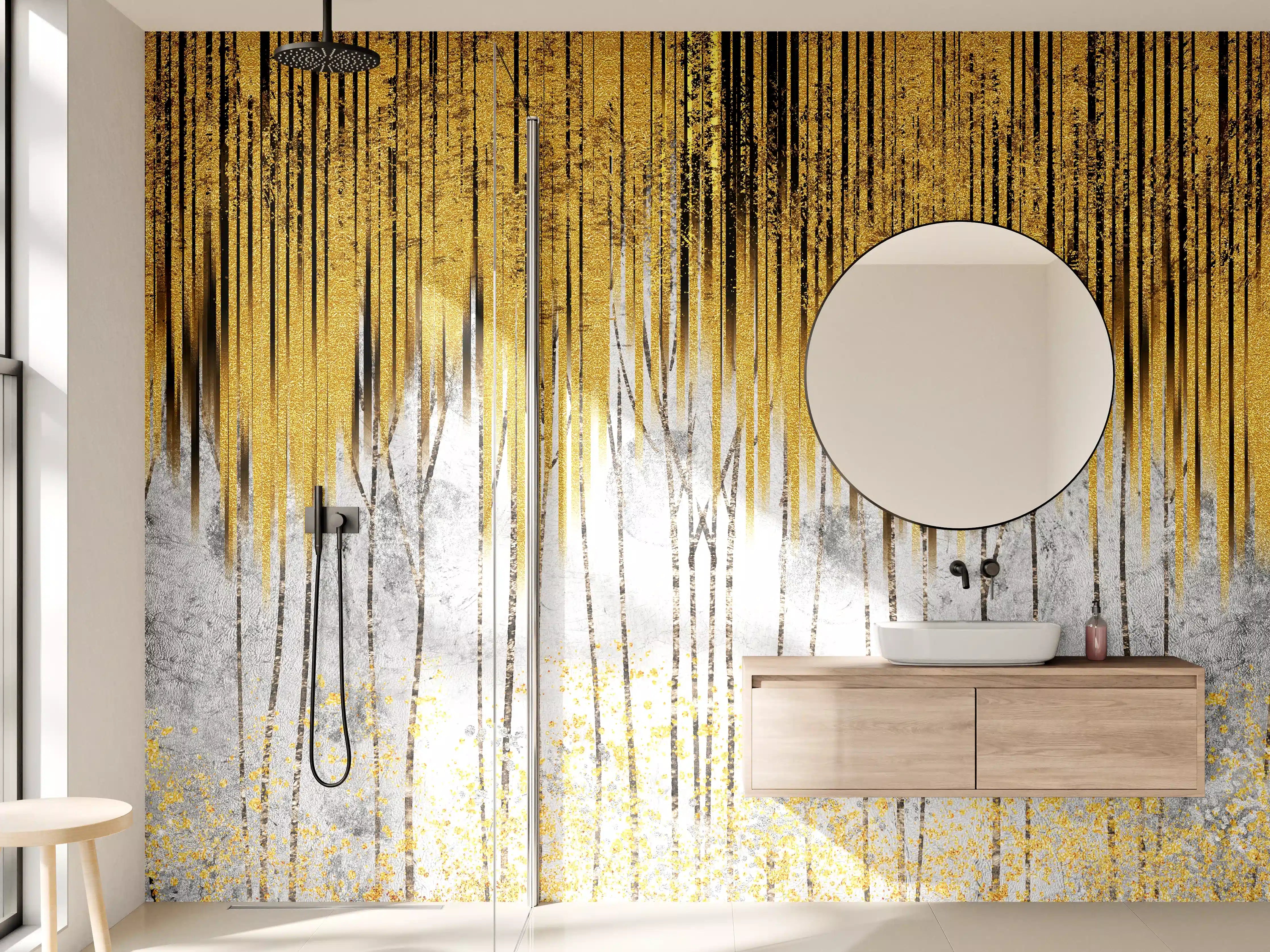 Wandverkleidung Bad - Abstrakte Kunst Gold-Grau