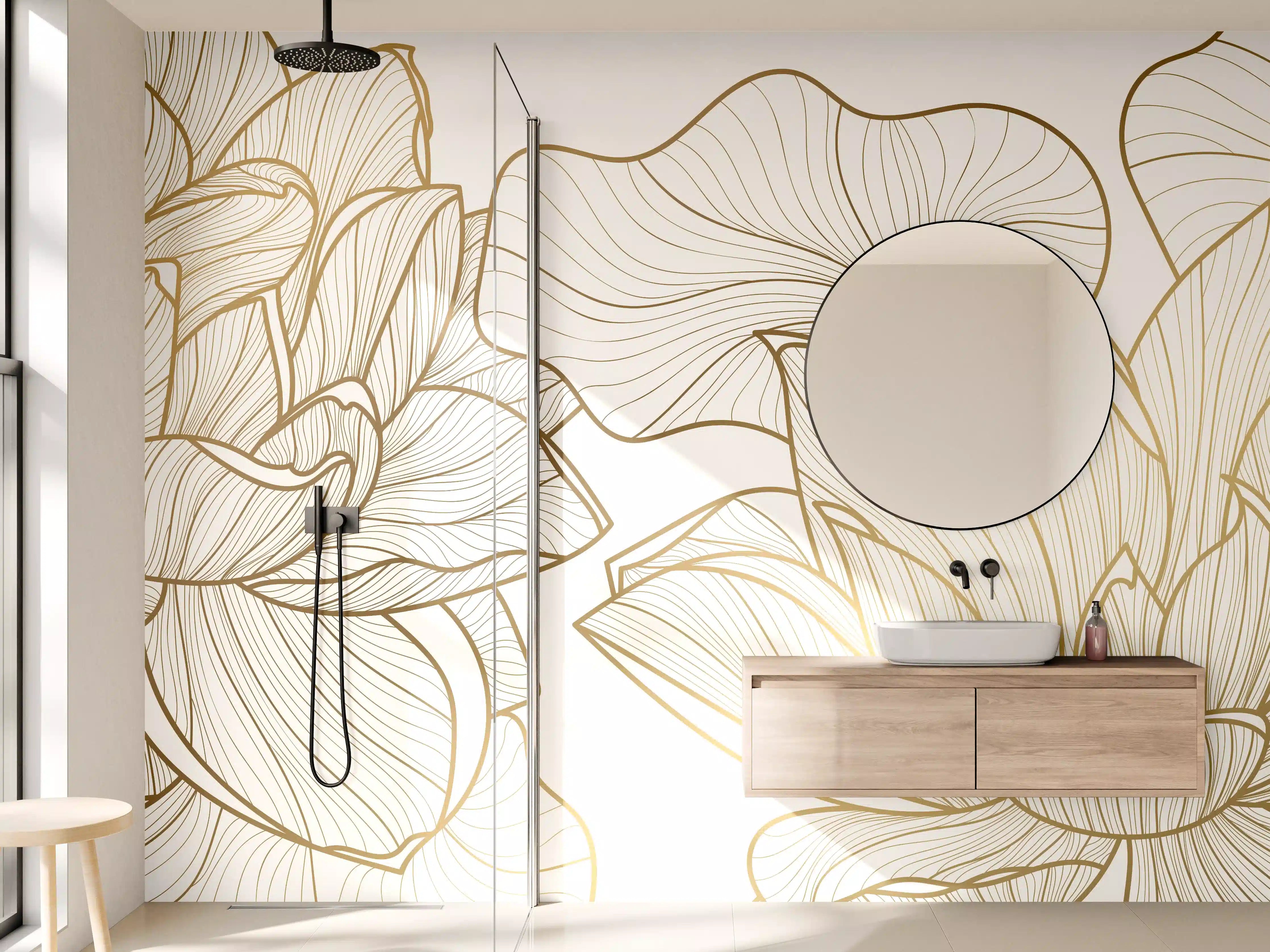 Wandverkleidung Bad - Abstrakte Linien Blumenillustration