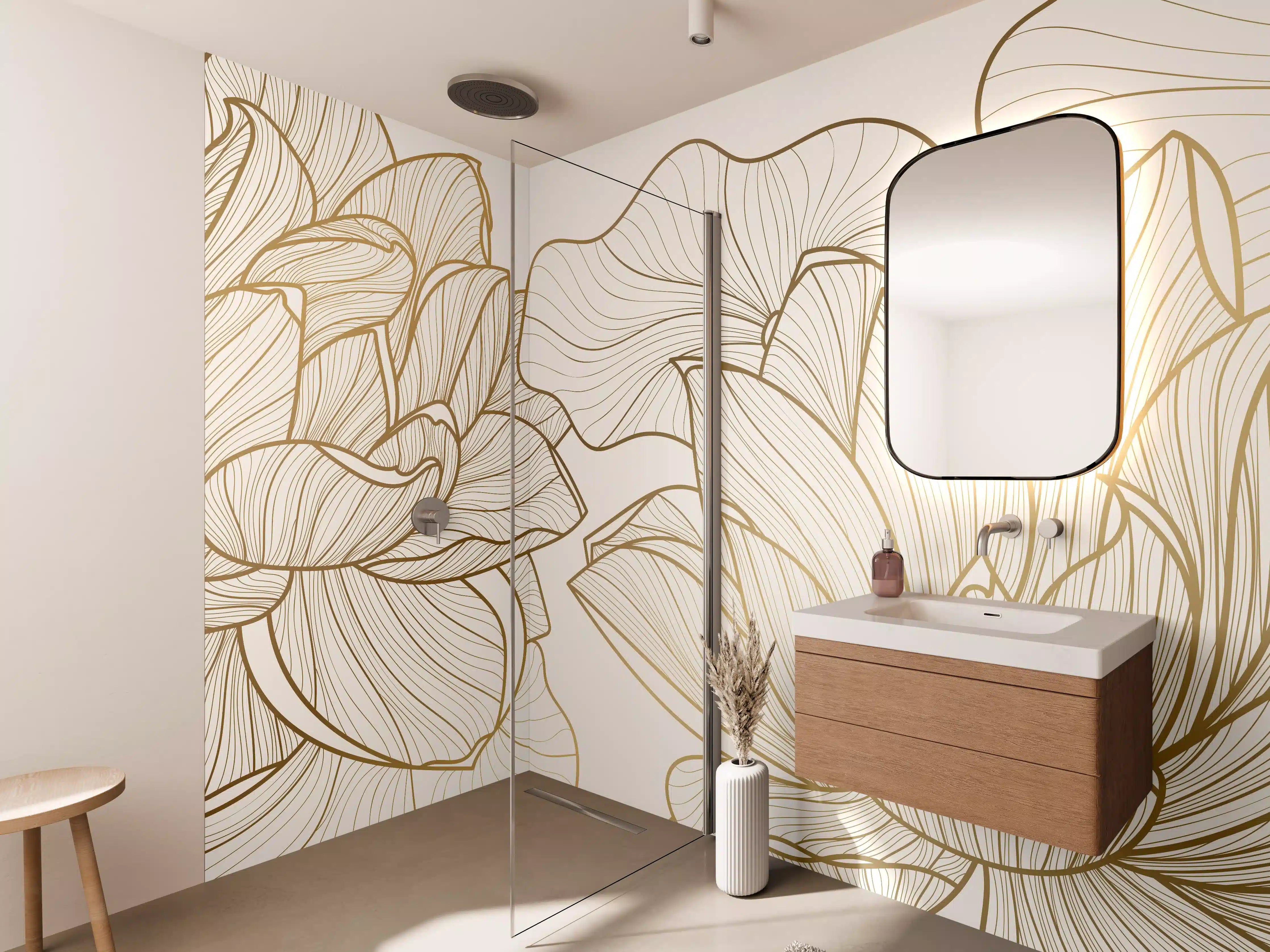Wandverkleidung Bad - Abstrakte Linien Blumenillustration