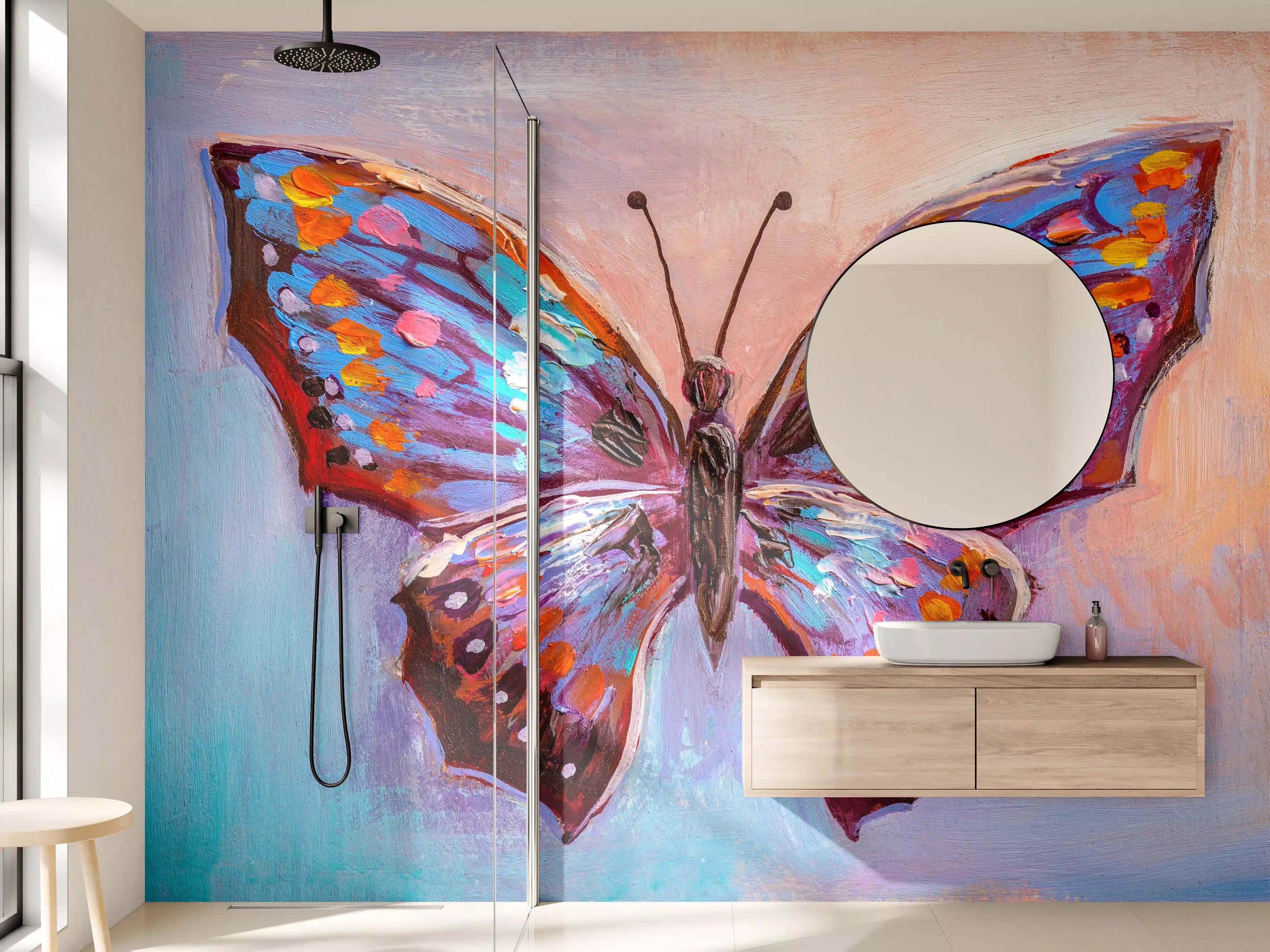 Wandverkleidung Bad - Abstrakte Malerei bunter Schmetterling