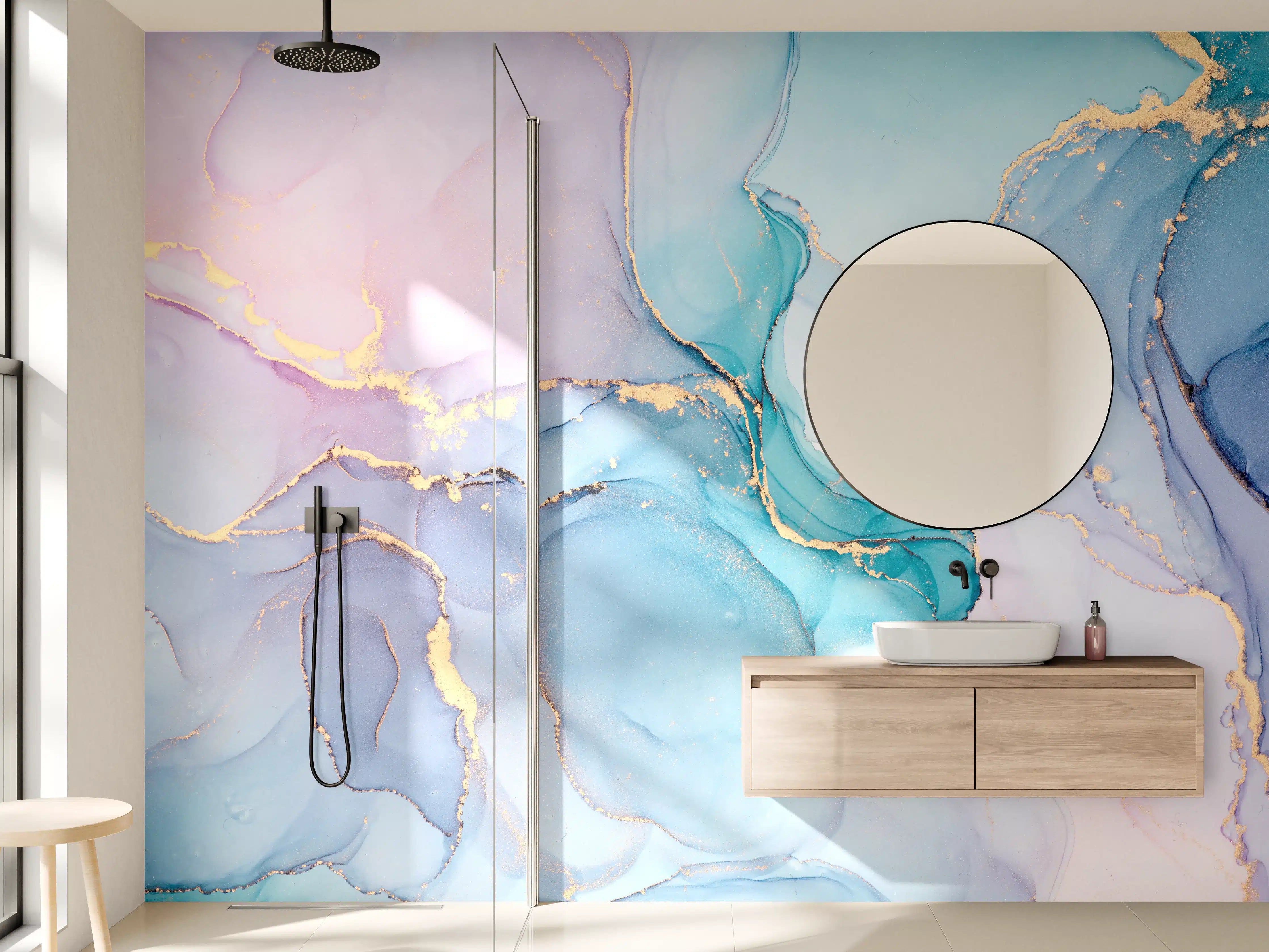 Wandverkleidung Bad - Abstrakte Muster mit goldenem Rand