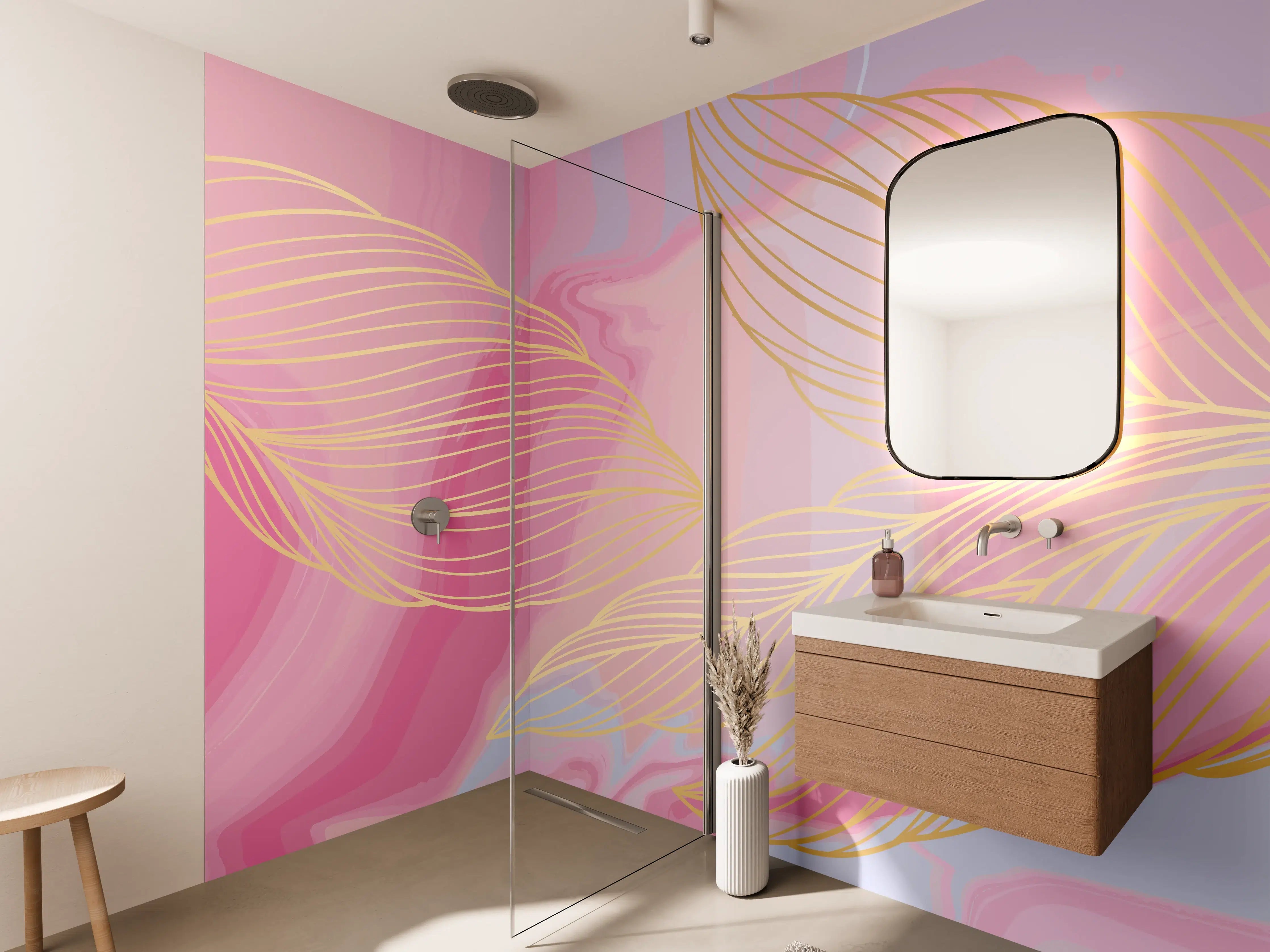 Wandverkleidung Bad - Abstrakte Rosa Wellen Kunst
