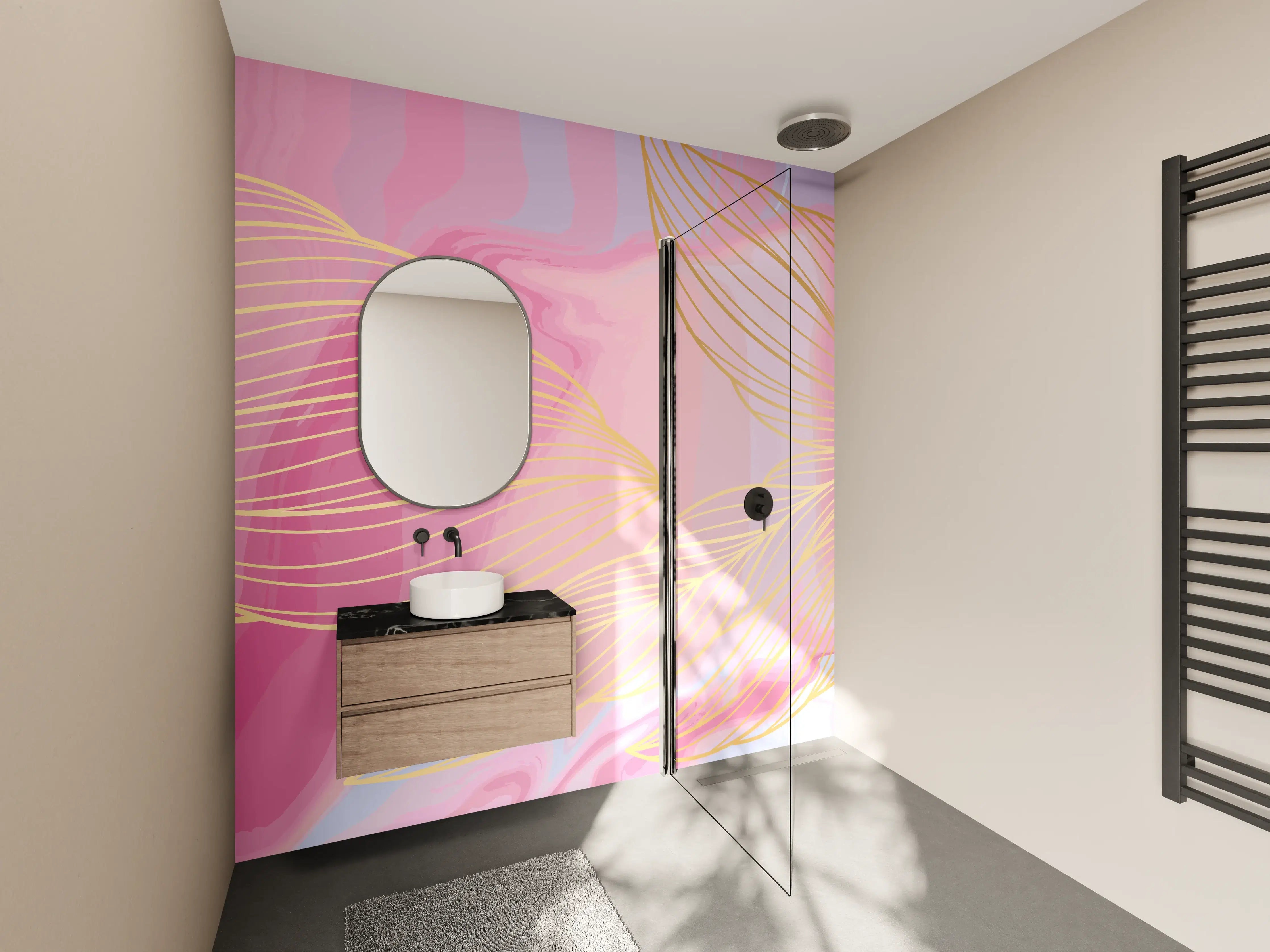 Wandverkleidung Bad - Abstrakte Rosa Wellen Kunst