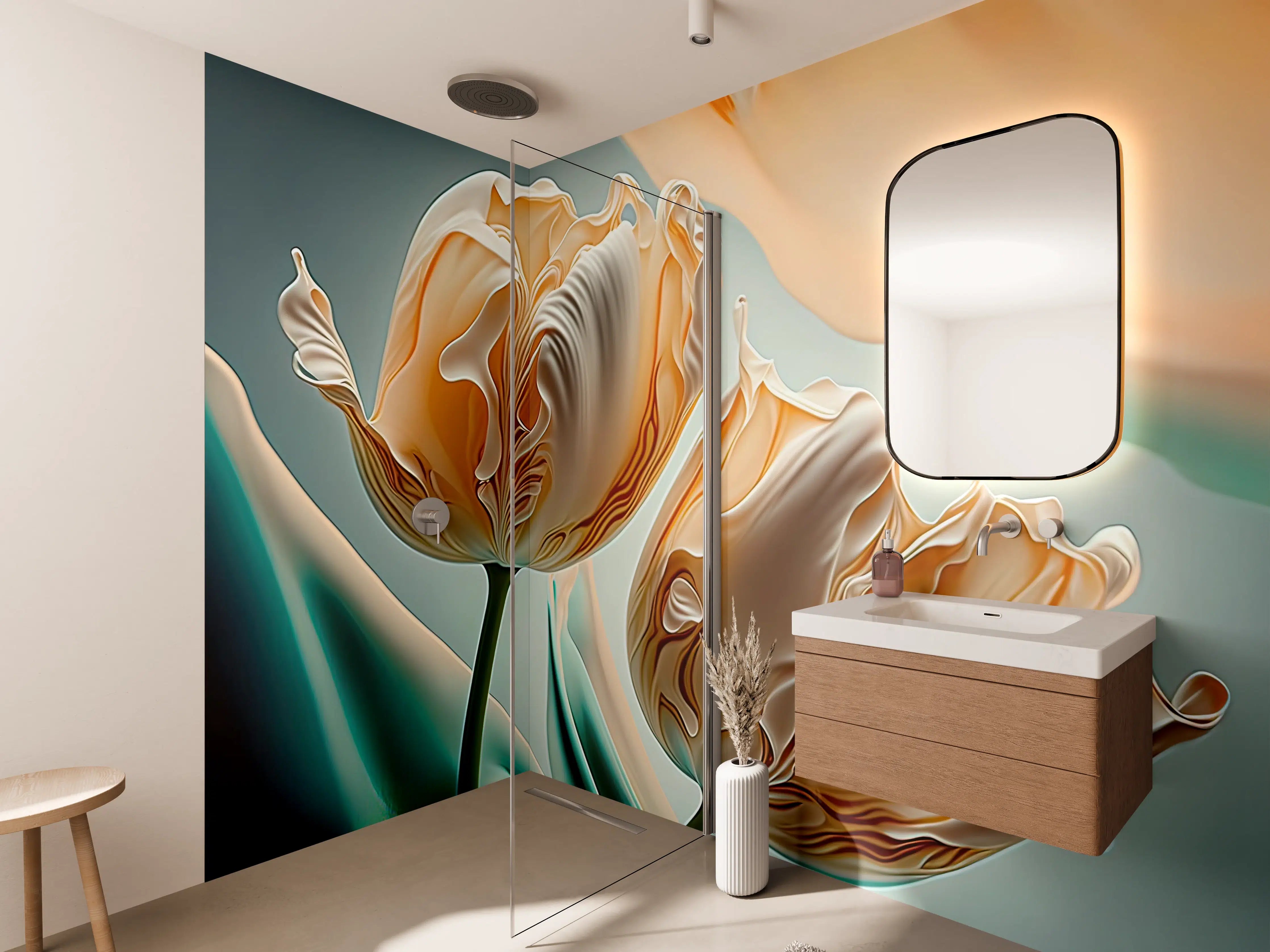 Wandverkleidung Bad - Abstrakte Tulpen Kunstwerk