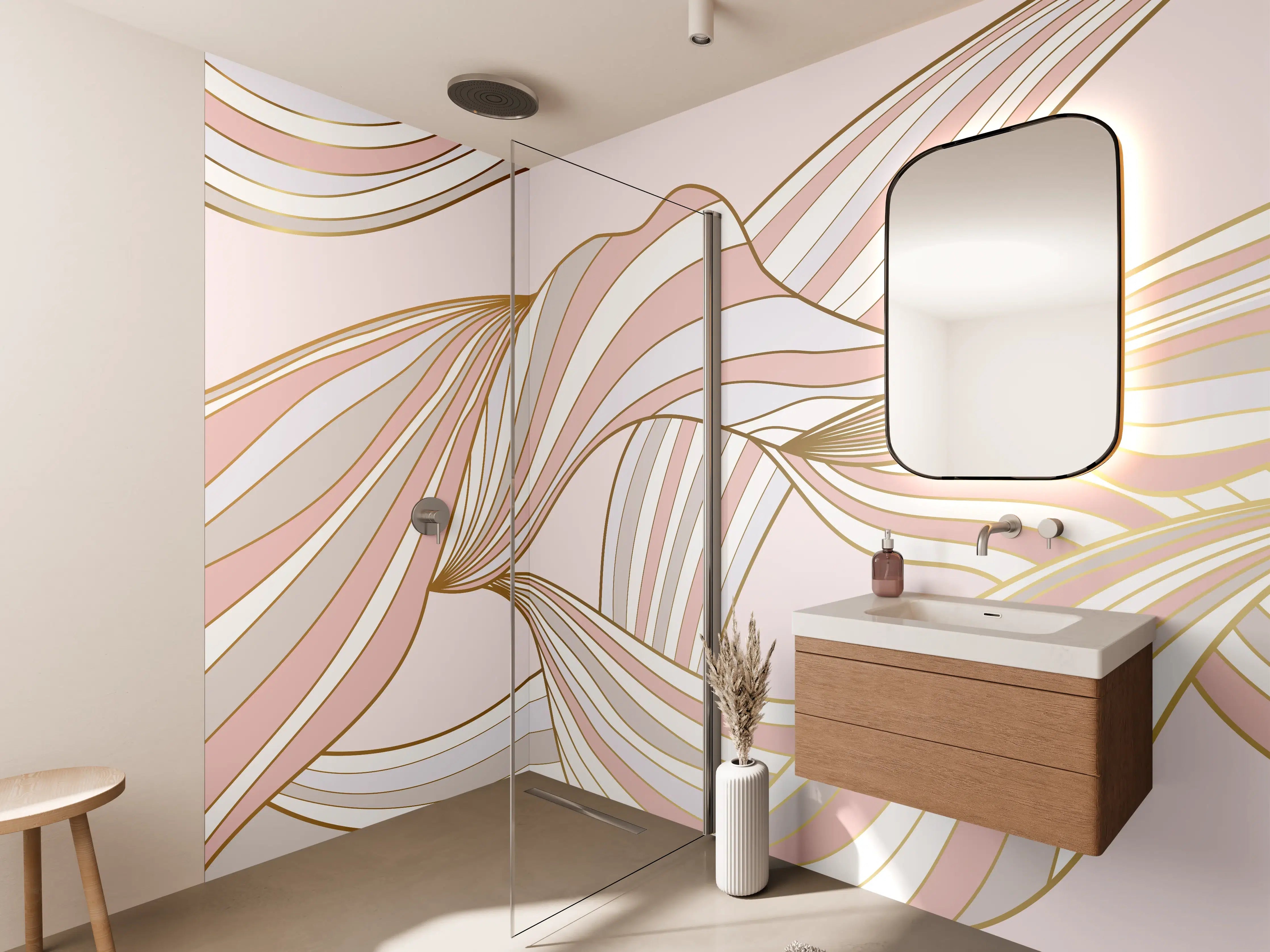Wandverkleidung Bad - Abstrakte Wogen Rosa Gold