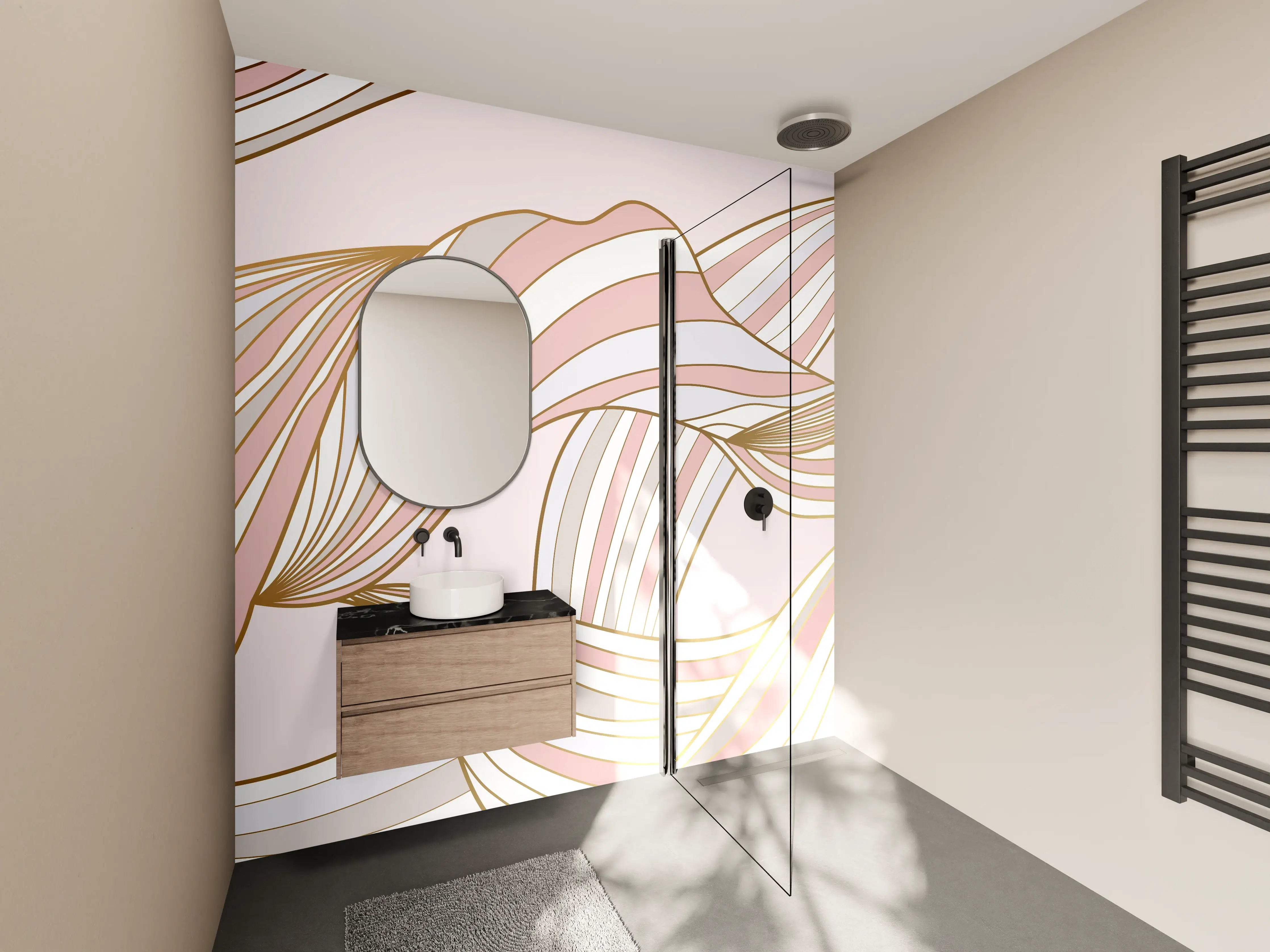 Wandverkleidung Bad - Abstrakte Wogen Rosa Gold