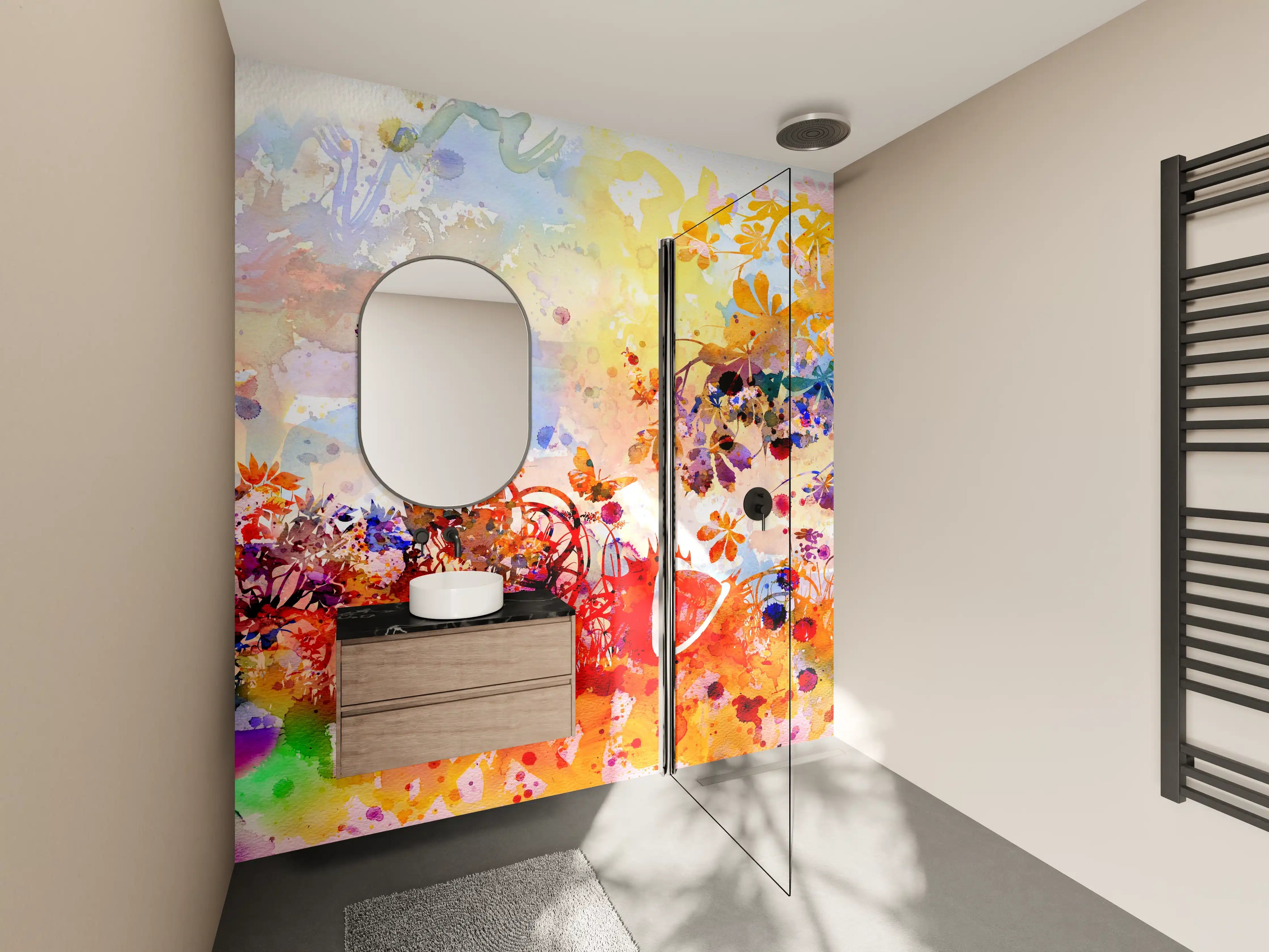 Wandverkleidung Bad - Abstraktes Aquarell eines Herbstwaldes