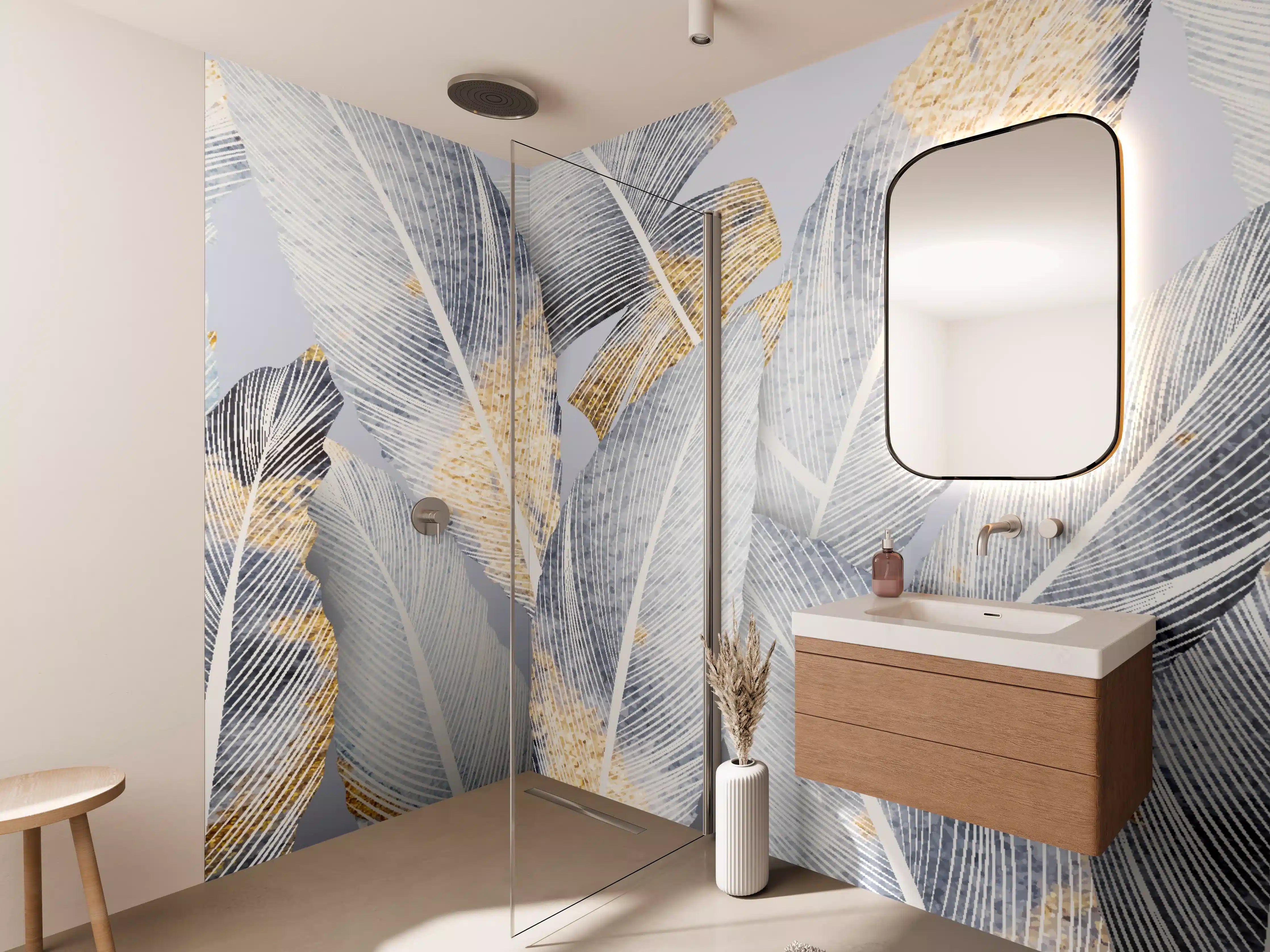 Wandverkleidung Bad - Abstraktes Blattgold-Design