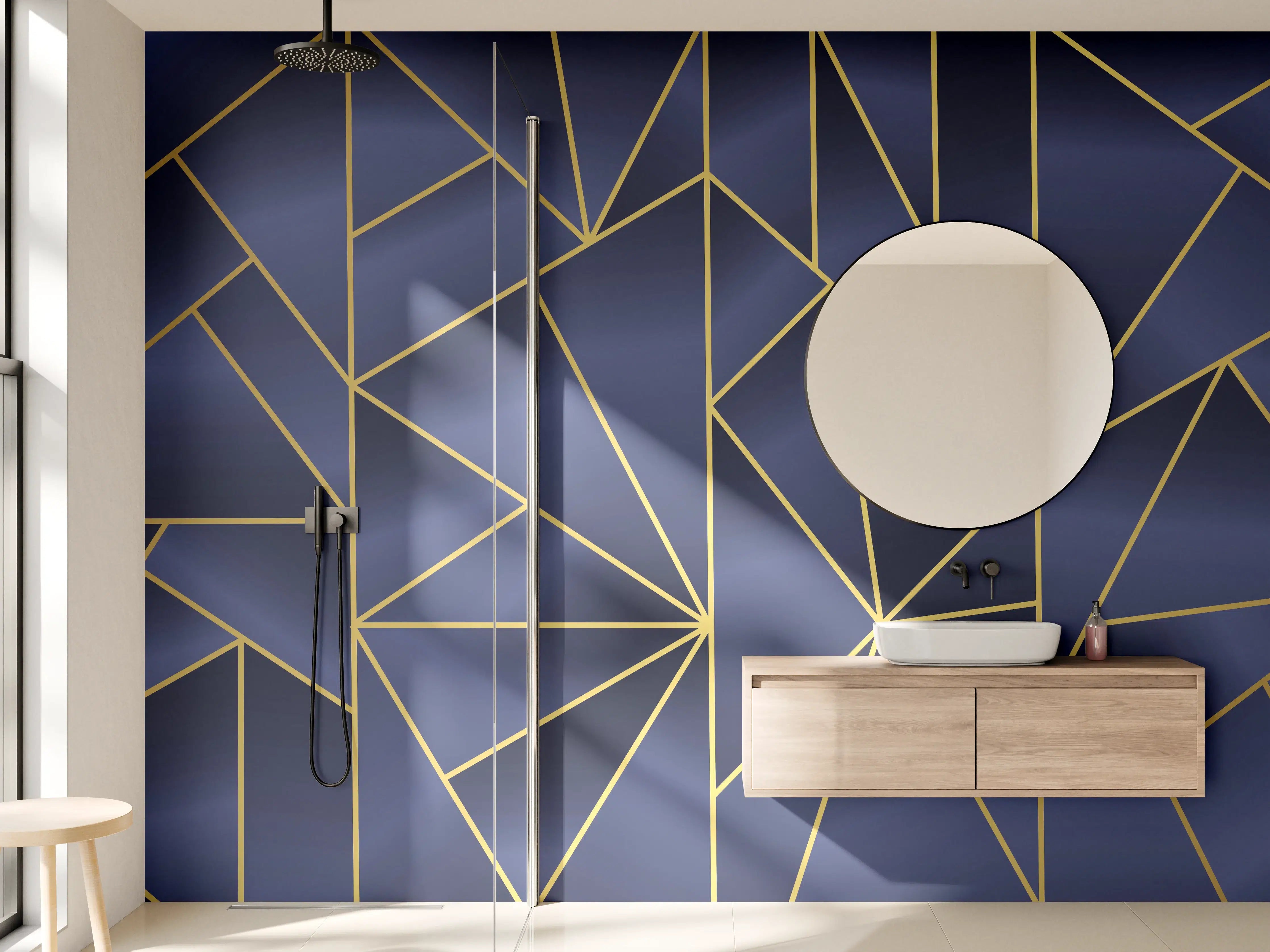 Wandverkleidung Bad - Abstraktes Blau-Gold Muster
