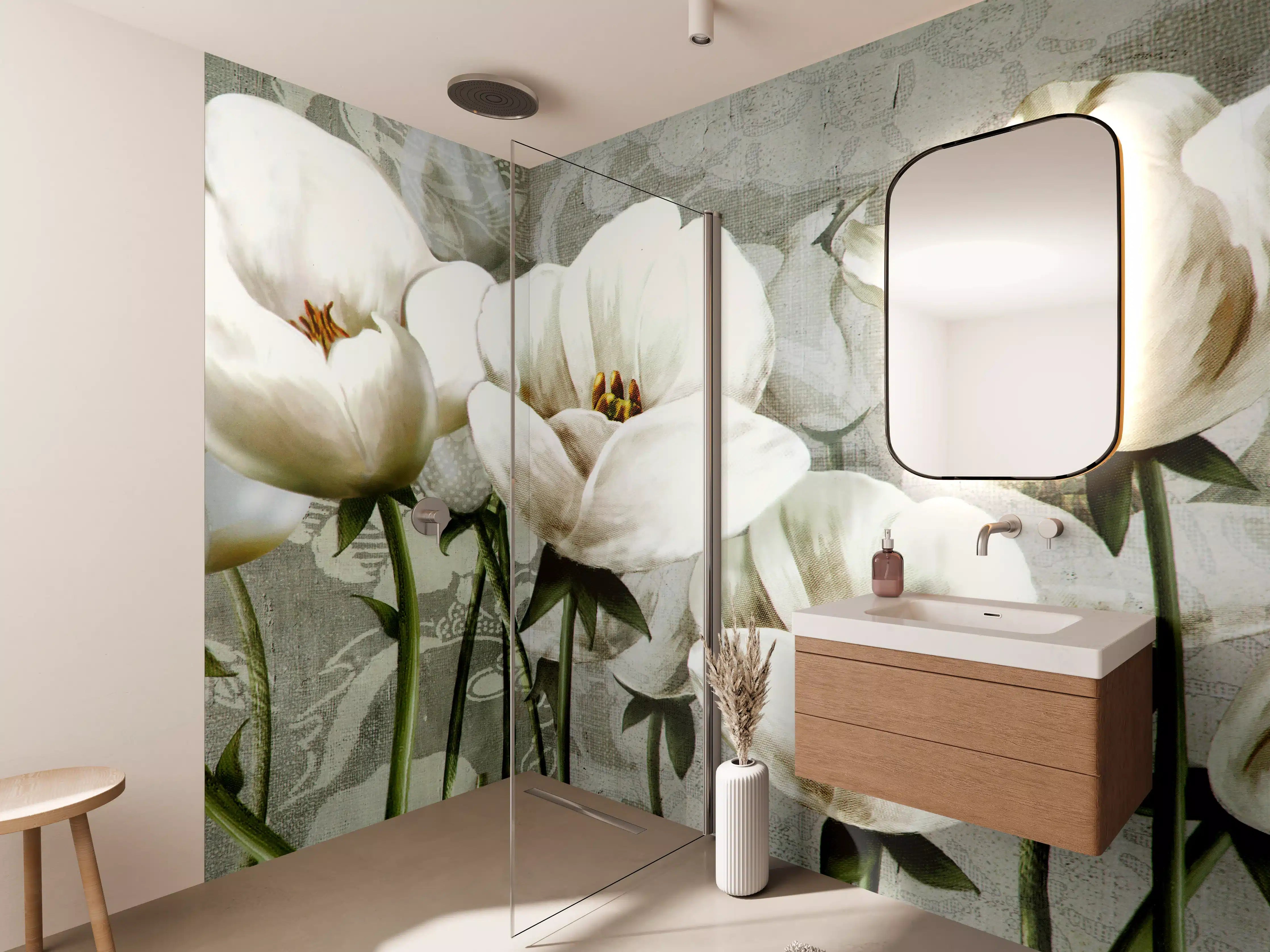 Wandverkleidung Bad - Abstraktes Blumen Tapetendesign