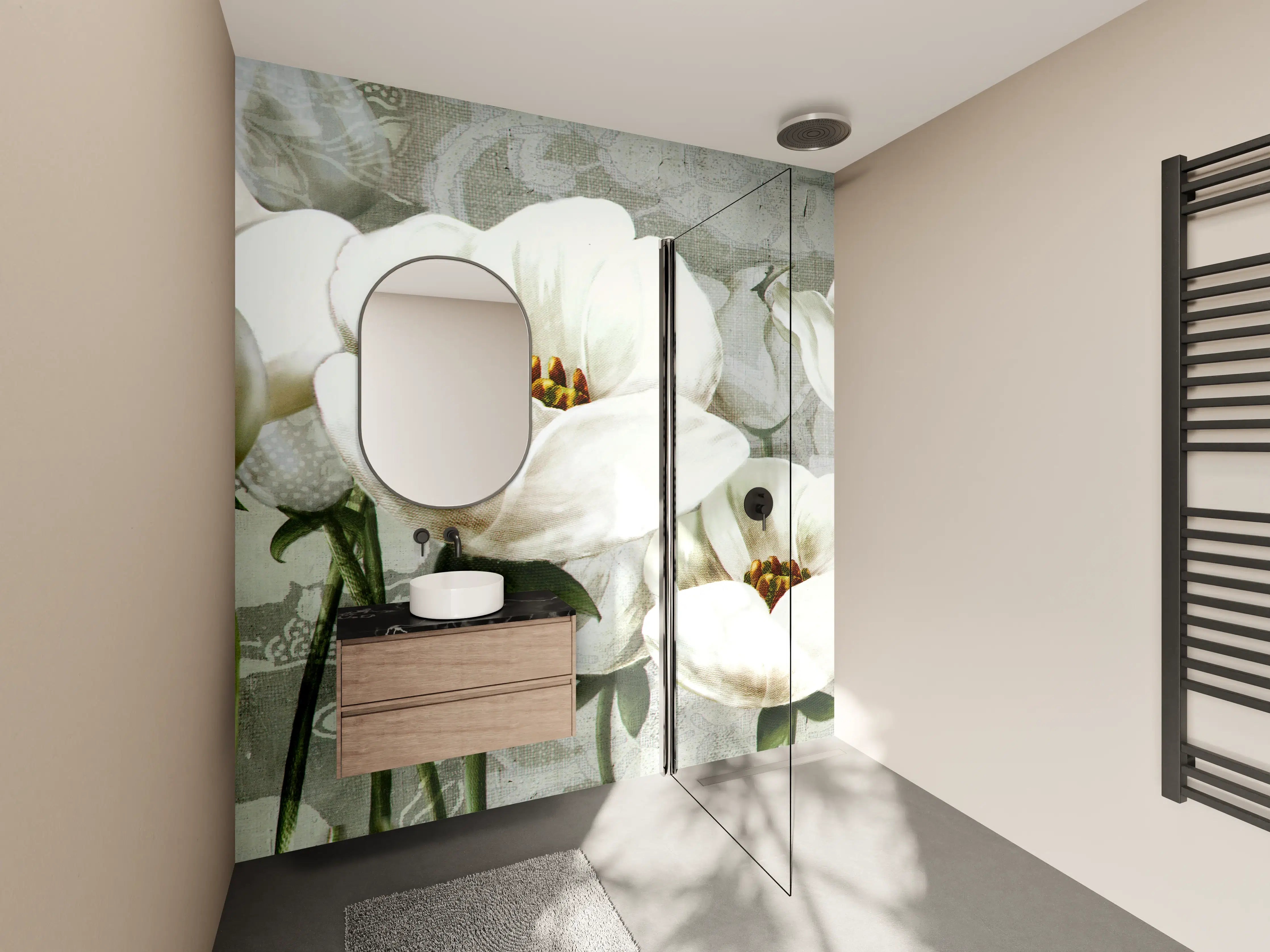 Wandverkleidung Bad - Abstraktes Blumen Tapetendesign
