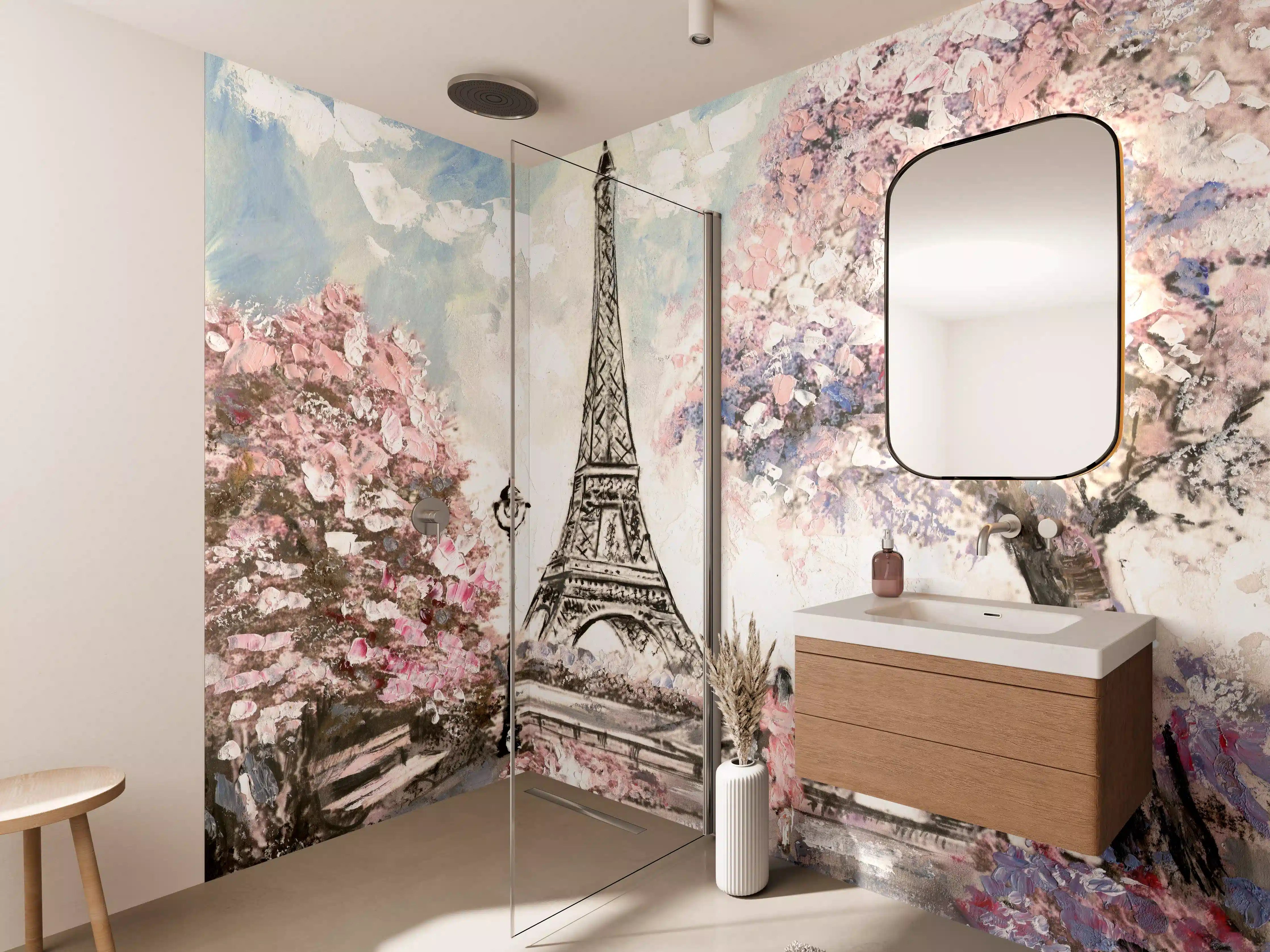 Wandverkleidung Bad - Acrylgemälde eines Paares in Paris