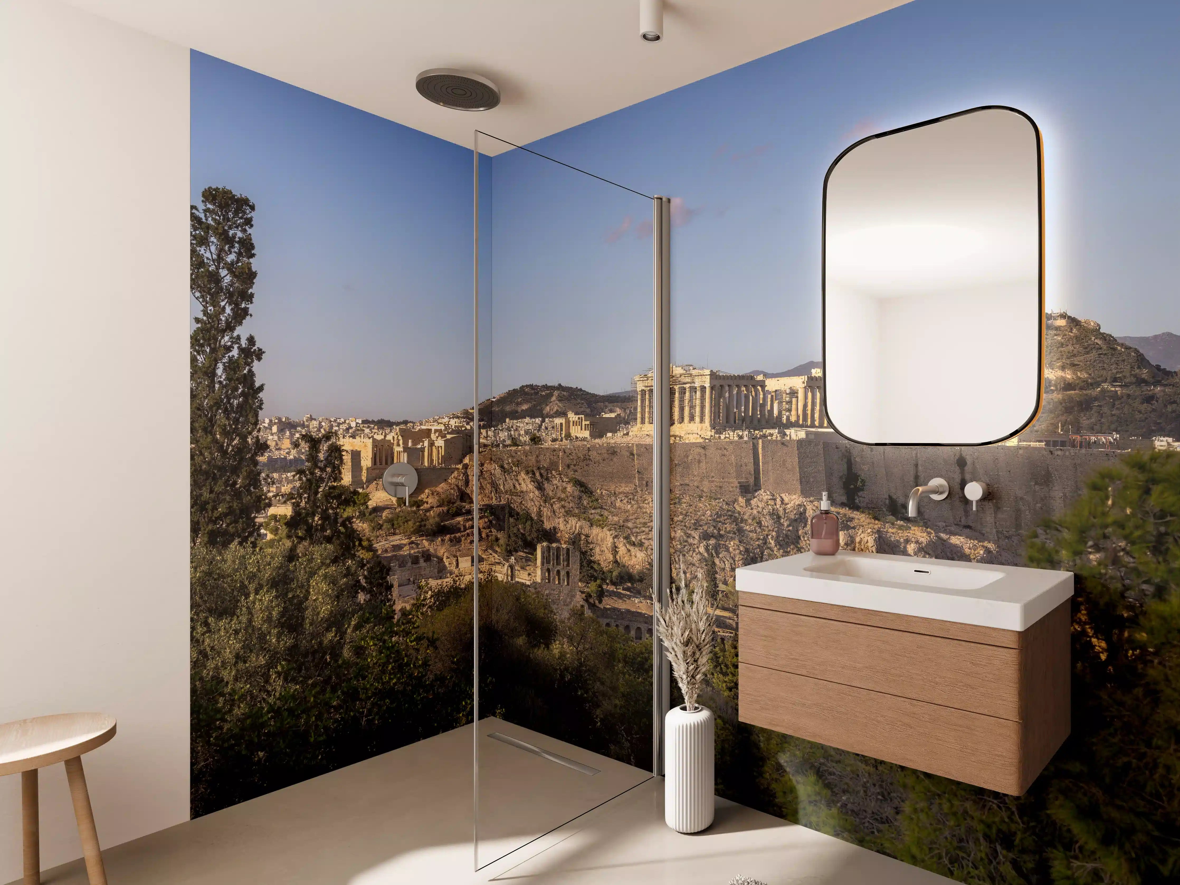 Wandverkleidung Bad - Akropolis Panorama Beige-Blau