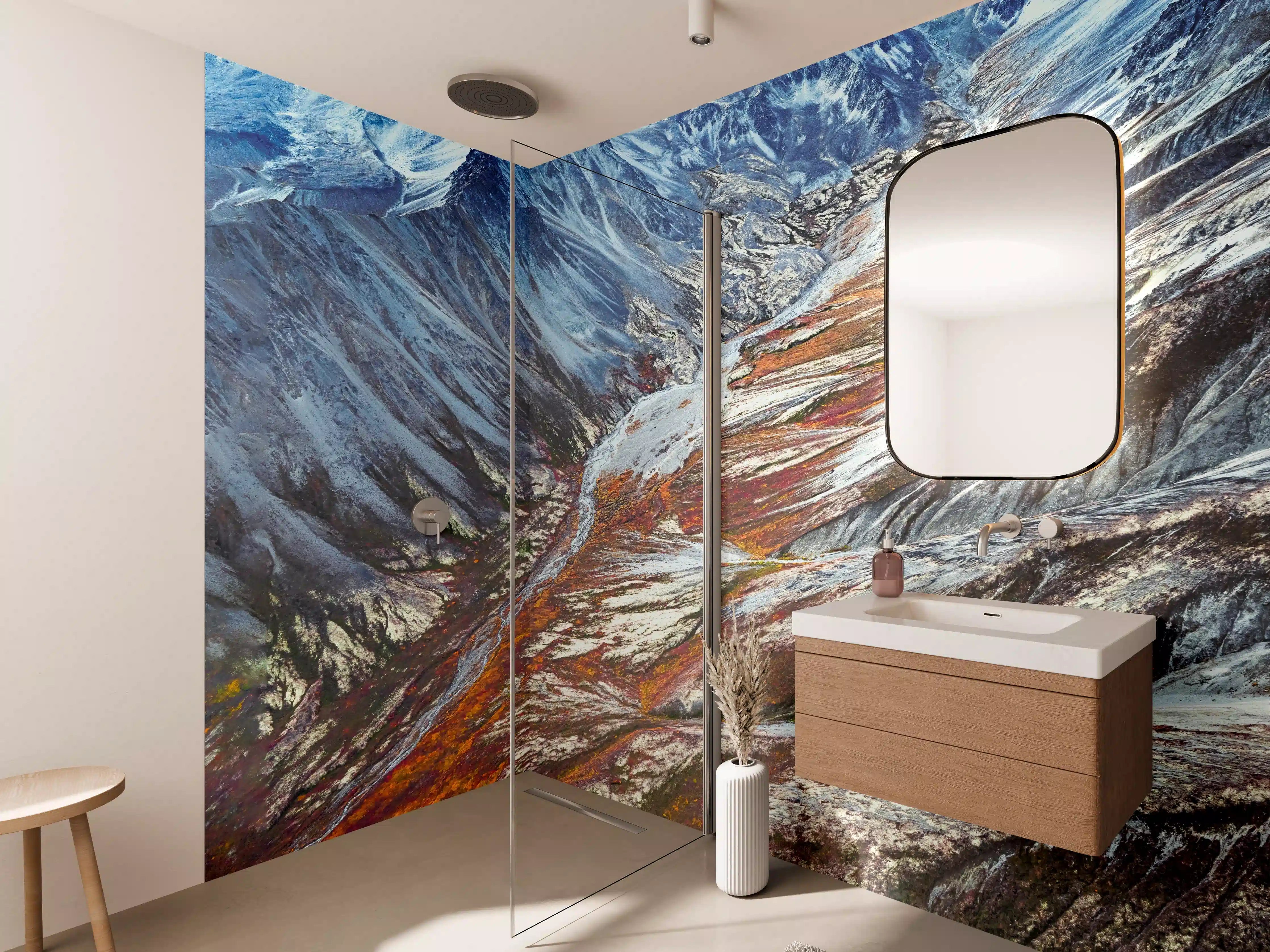 Wandverkleidung Bad - Alaskas Winter Berge Abstrakt