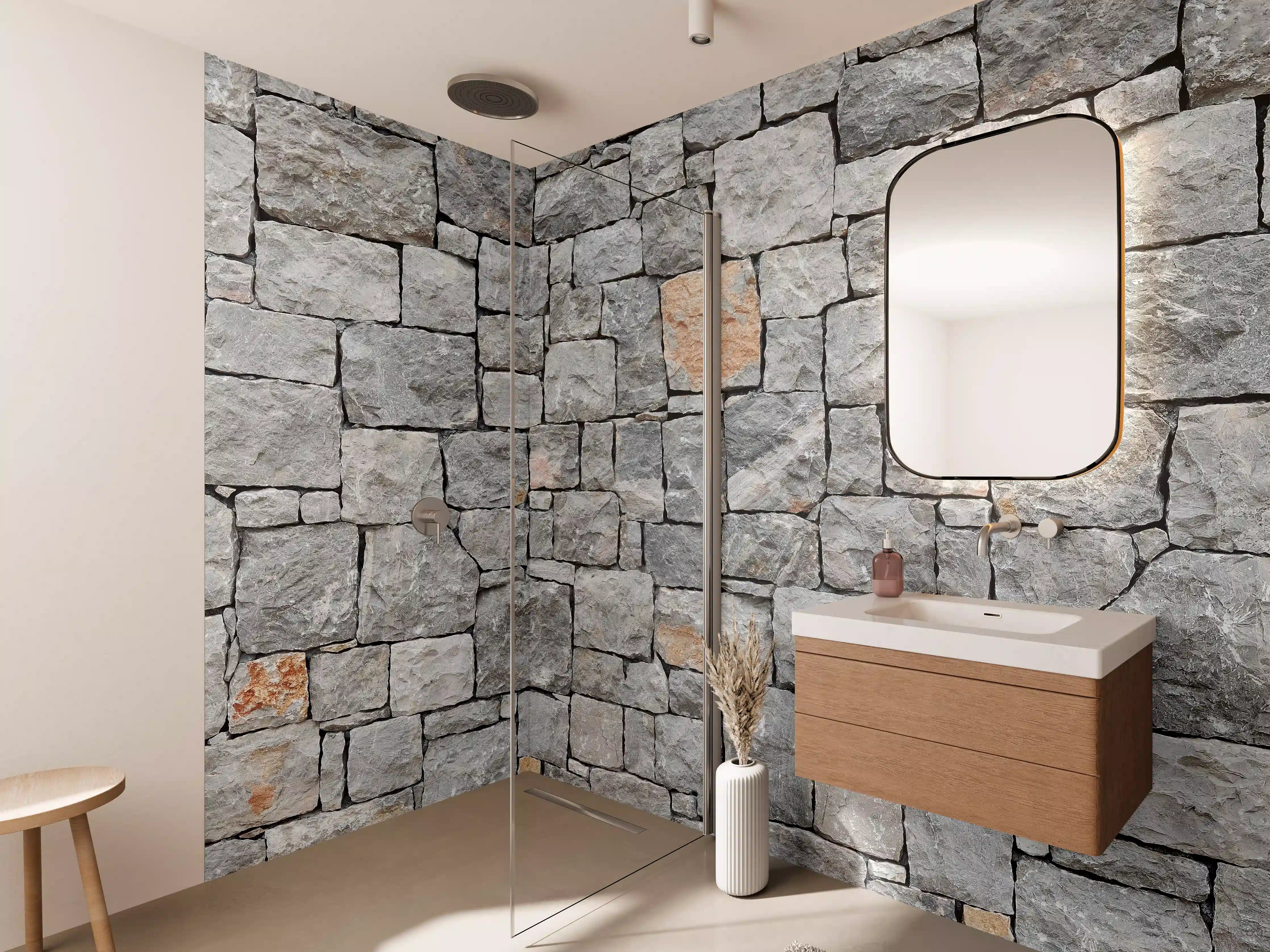 Wandverkleidung Bad - Alte Graue Steinwand 