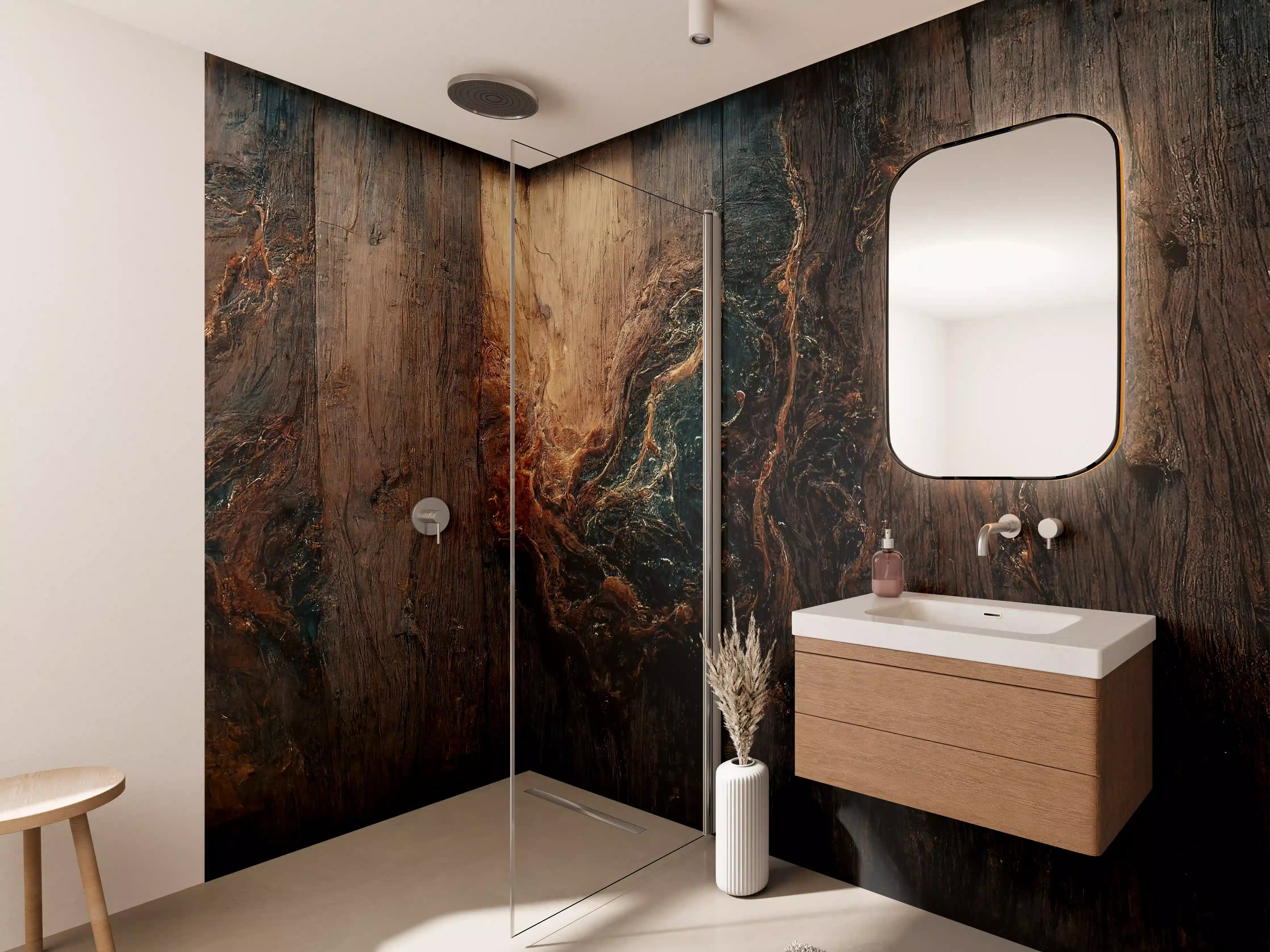 Wandverkleidung Bad - Alter Holzhintergrund mit blauem Harz