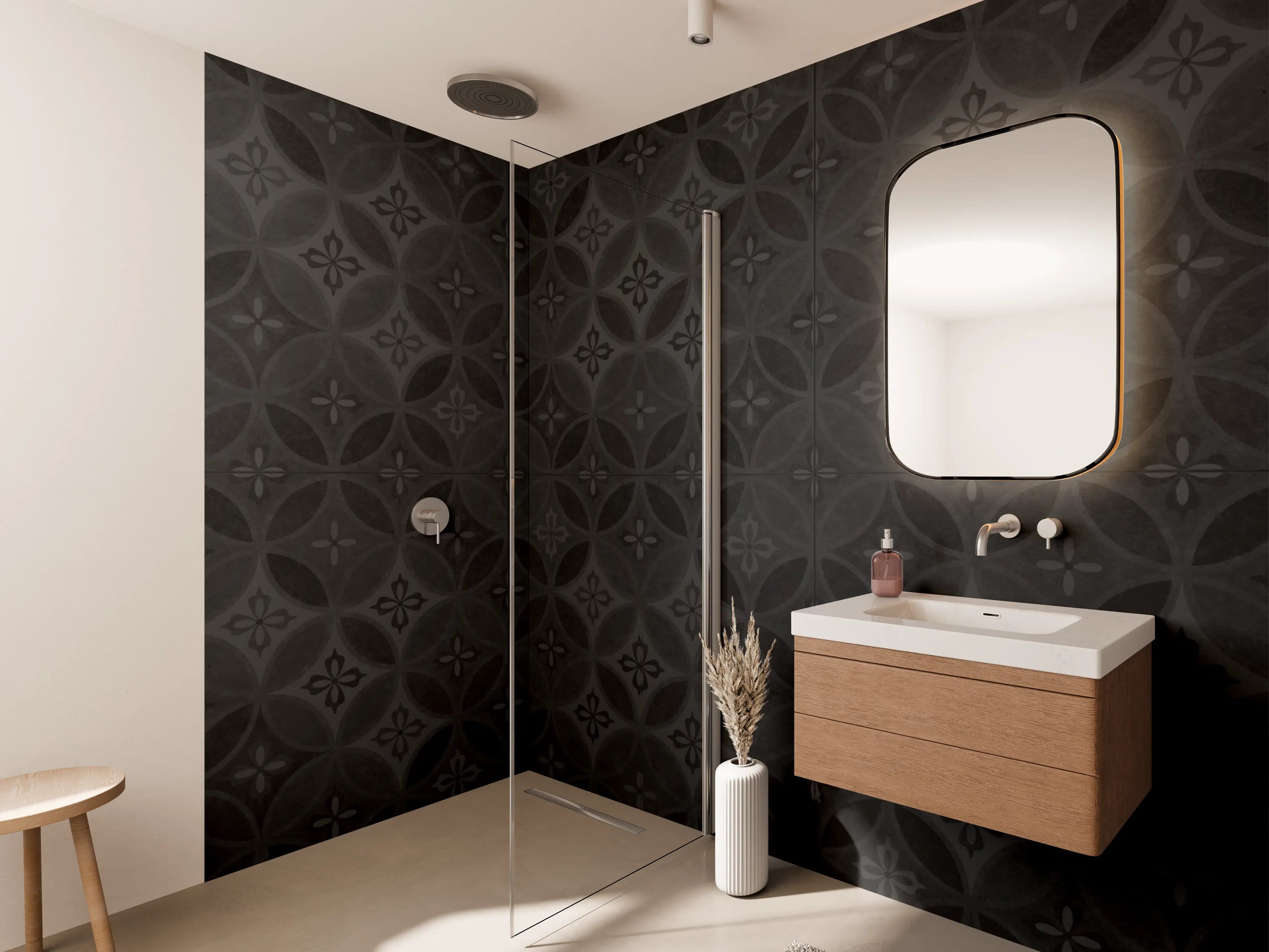 Wandverkleidung Bad - Altes Schwarz-Anthrazit Patchwork Mosaik Motiv