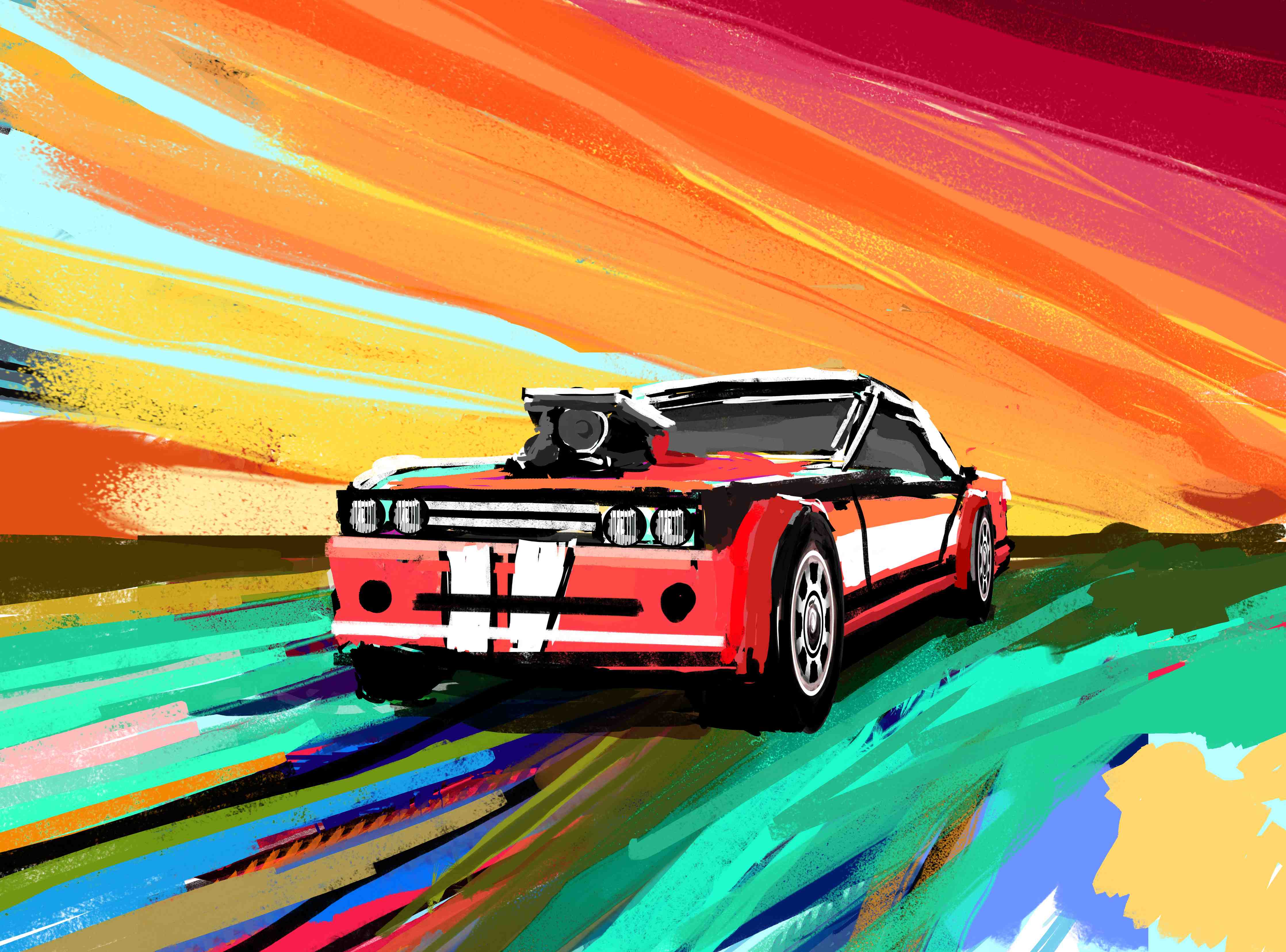 Wandverkleidung Bad-Amerikanisches 70er-Jahre-Muscle-Car Gemälde