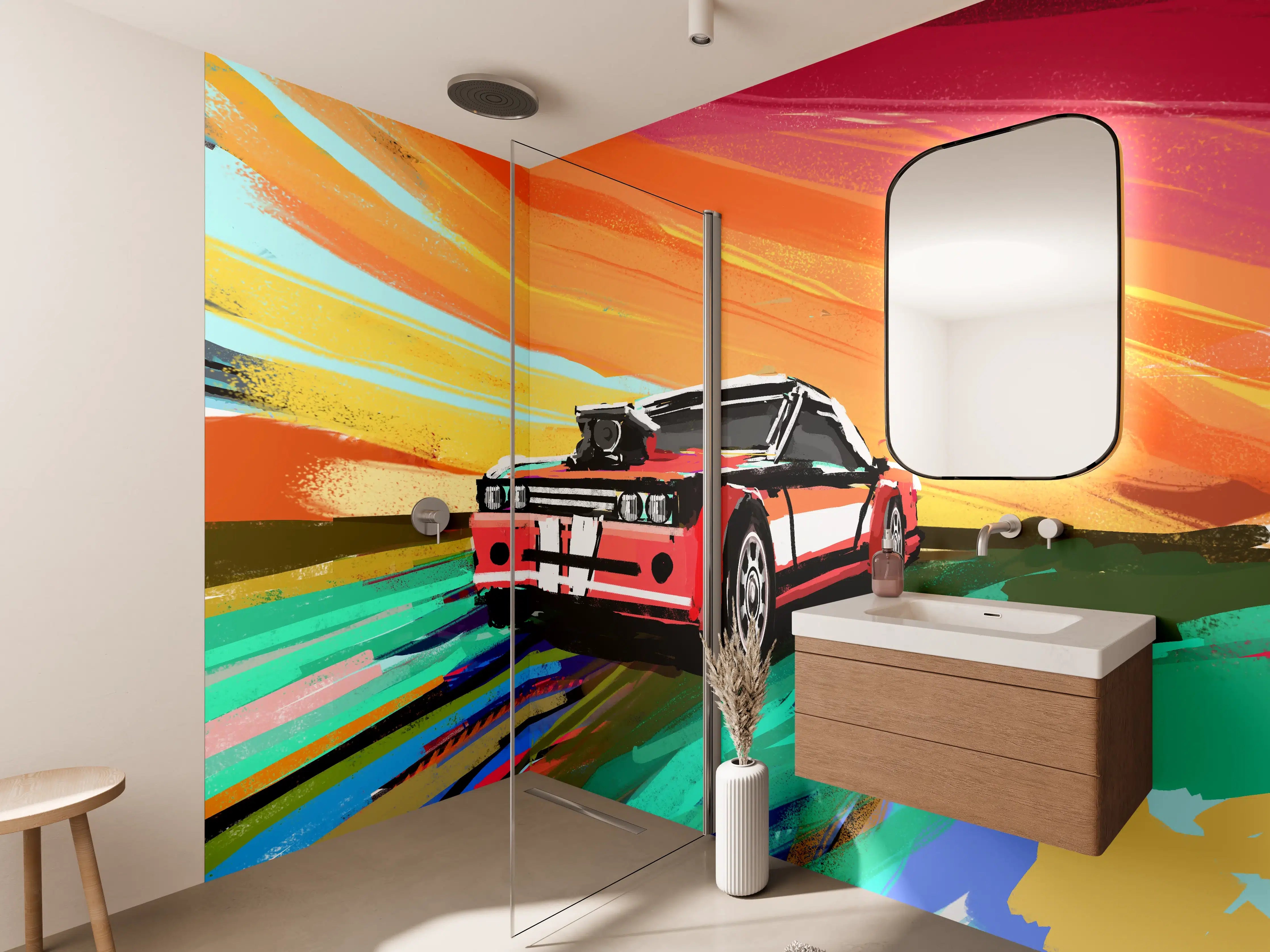 Wandverkleidung Bad - Amerikanisches 70er-Jahre-Muscle-Car Gemälde