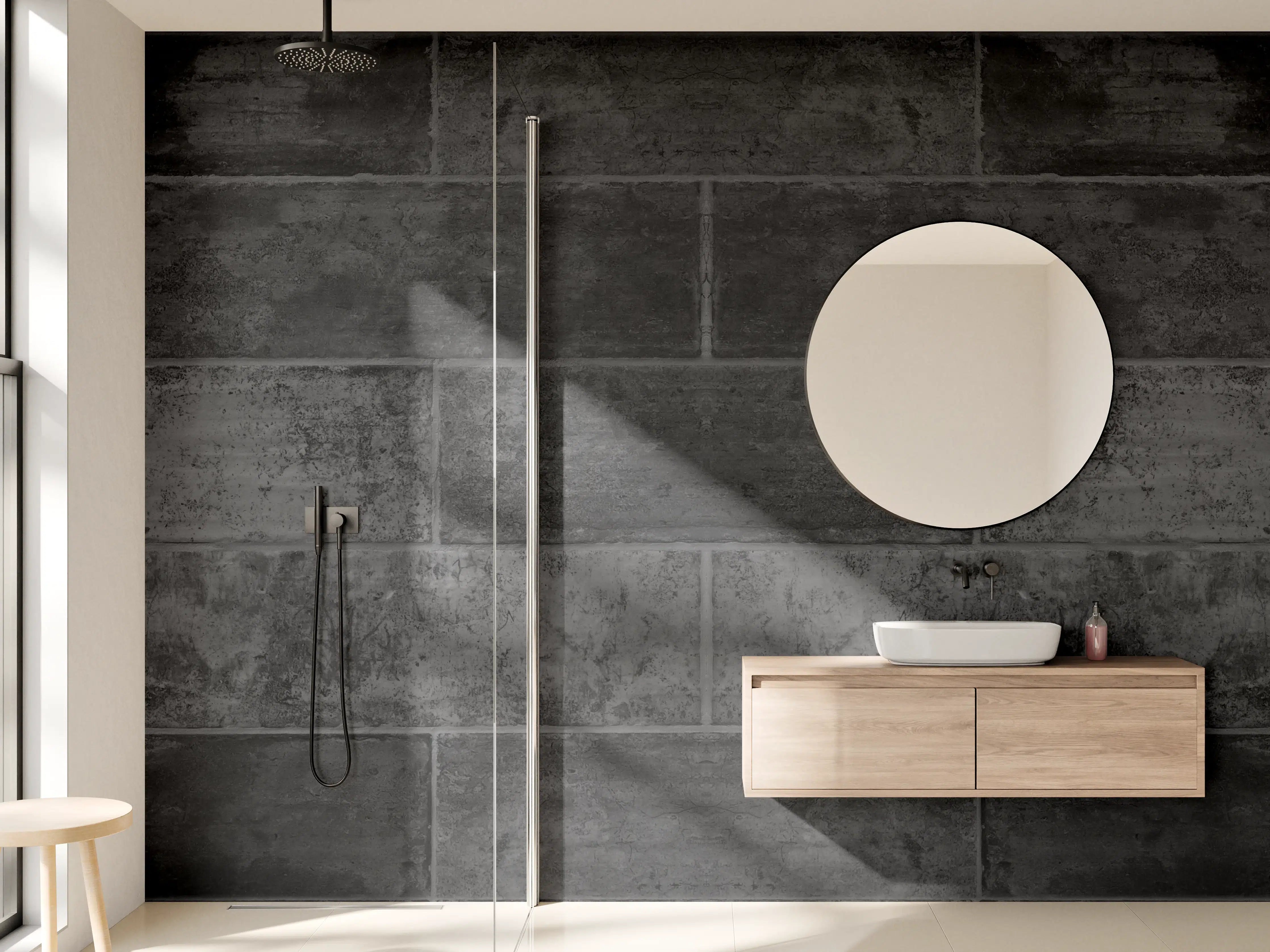 Wandverkleidung Bad - Anthrazit beschädigte Zementmauer