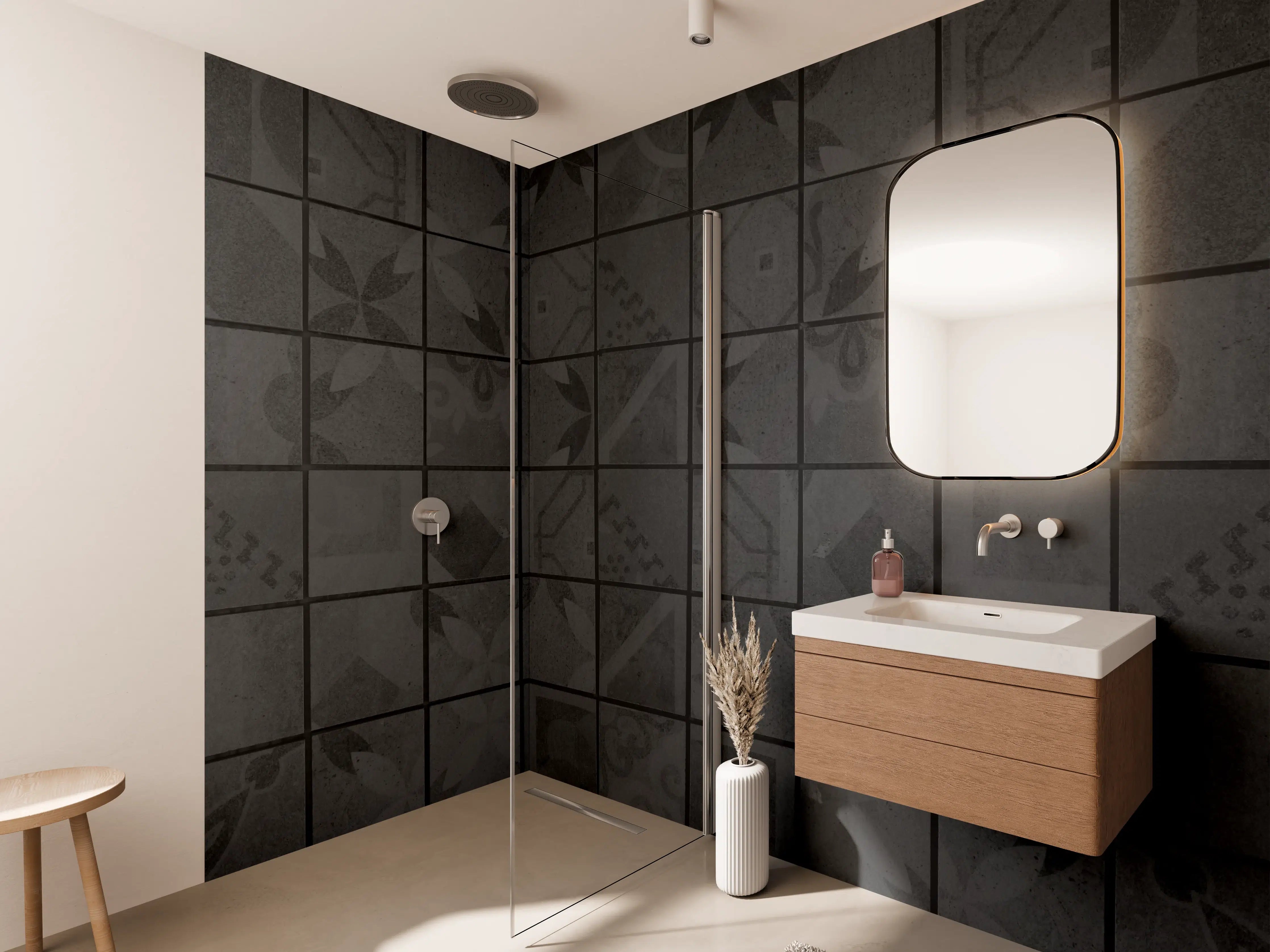 Wandverkleidung Bad - Anthrazitfarbenes Quadratisches Mosaikmotiv