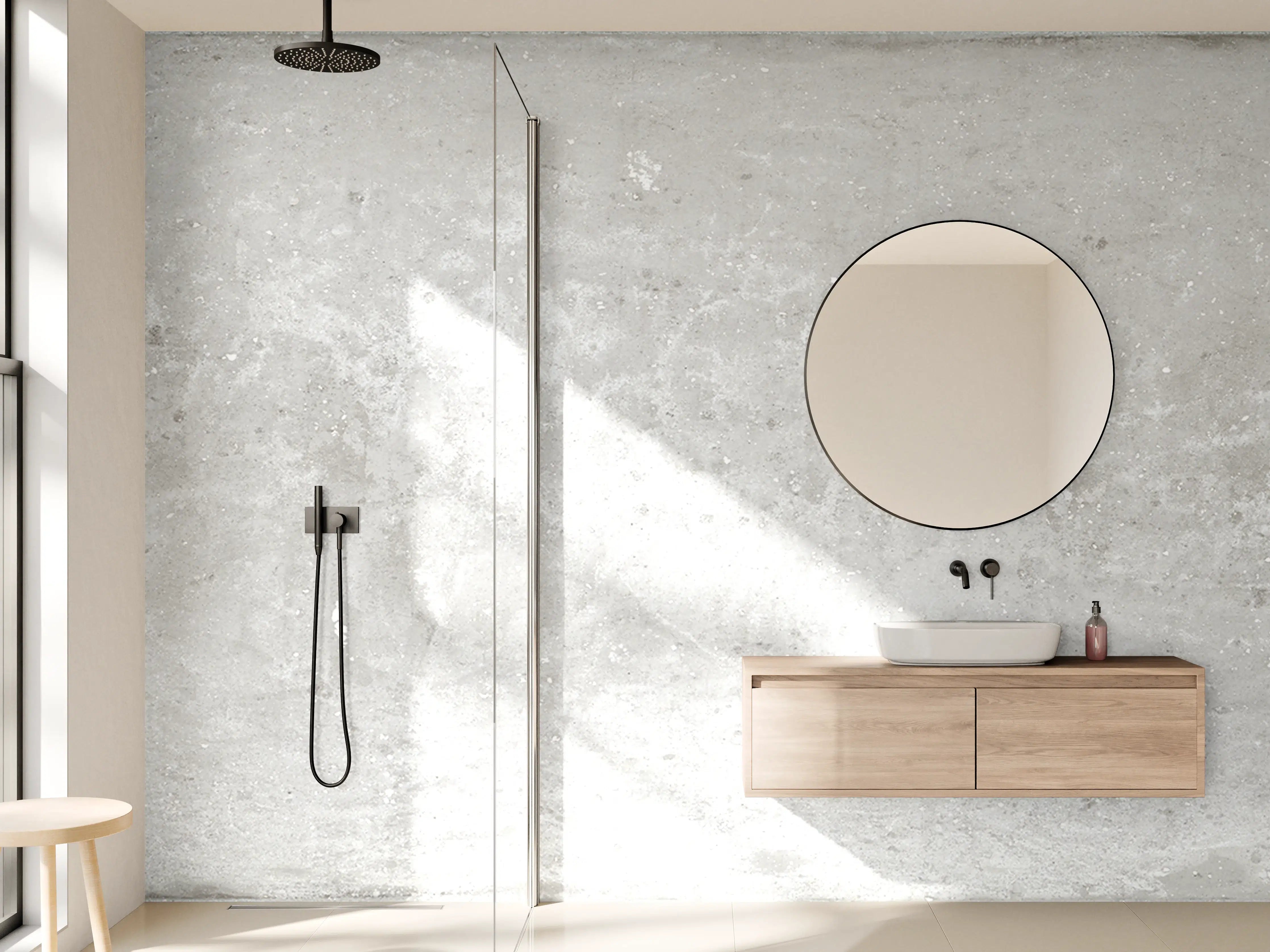 Wandverkleidung Bad - Antik weiß-gräuliche Betonwand