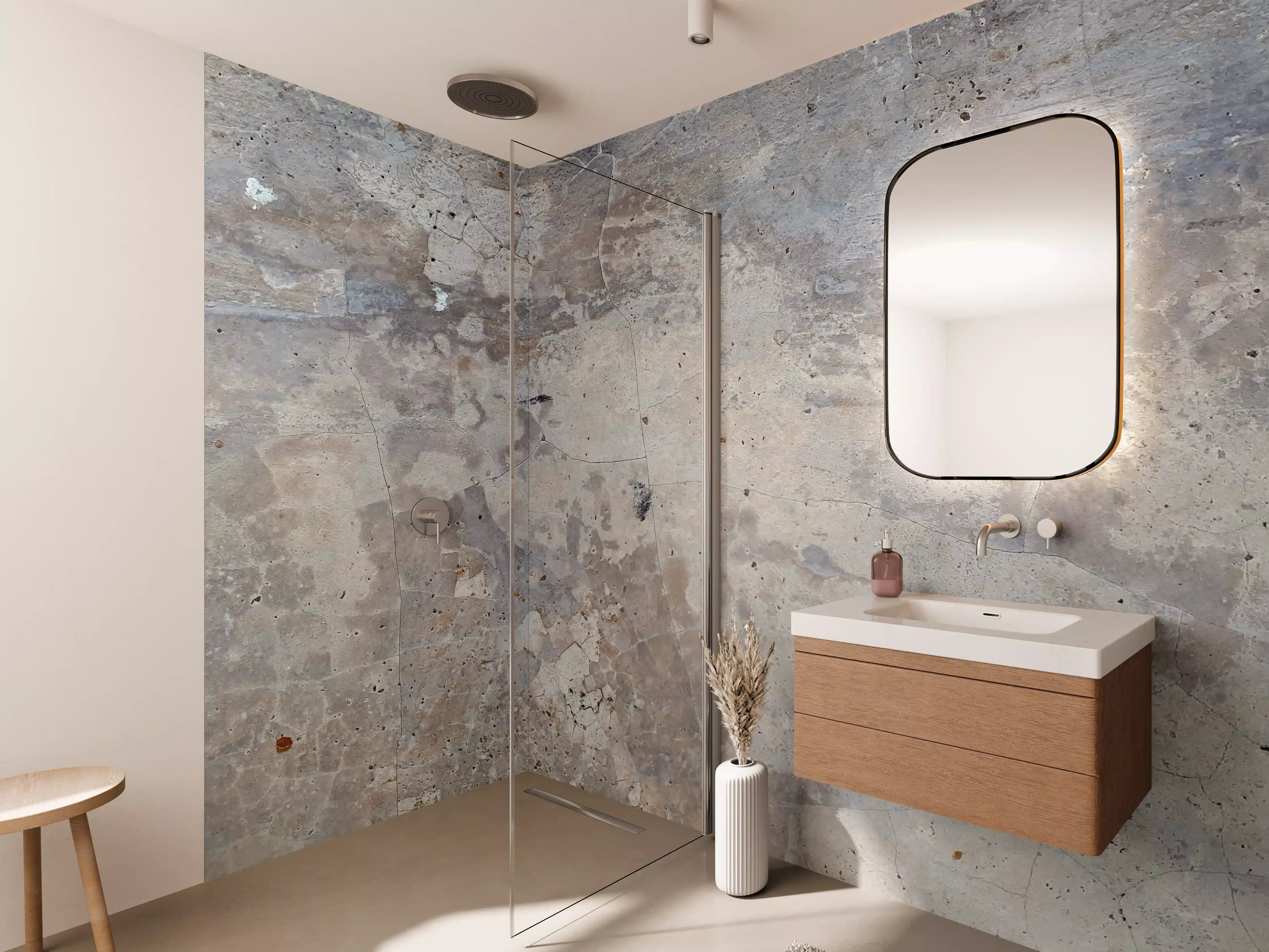 Wandverkleidung Bad - Antike Betonwand mit rauer Textur in Grau