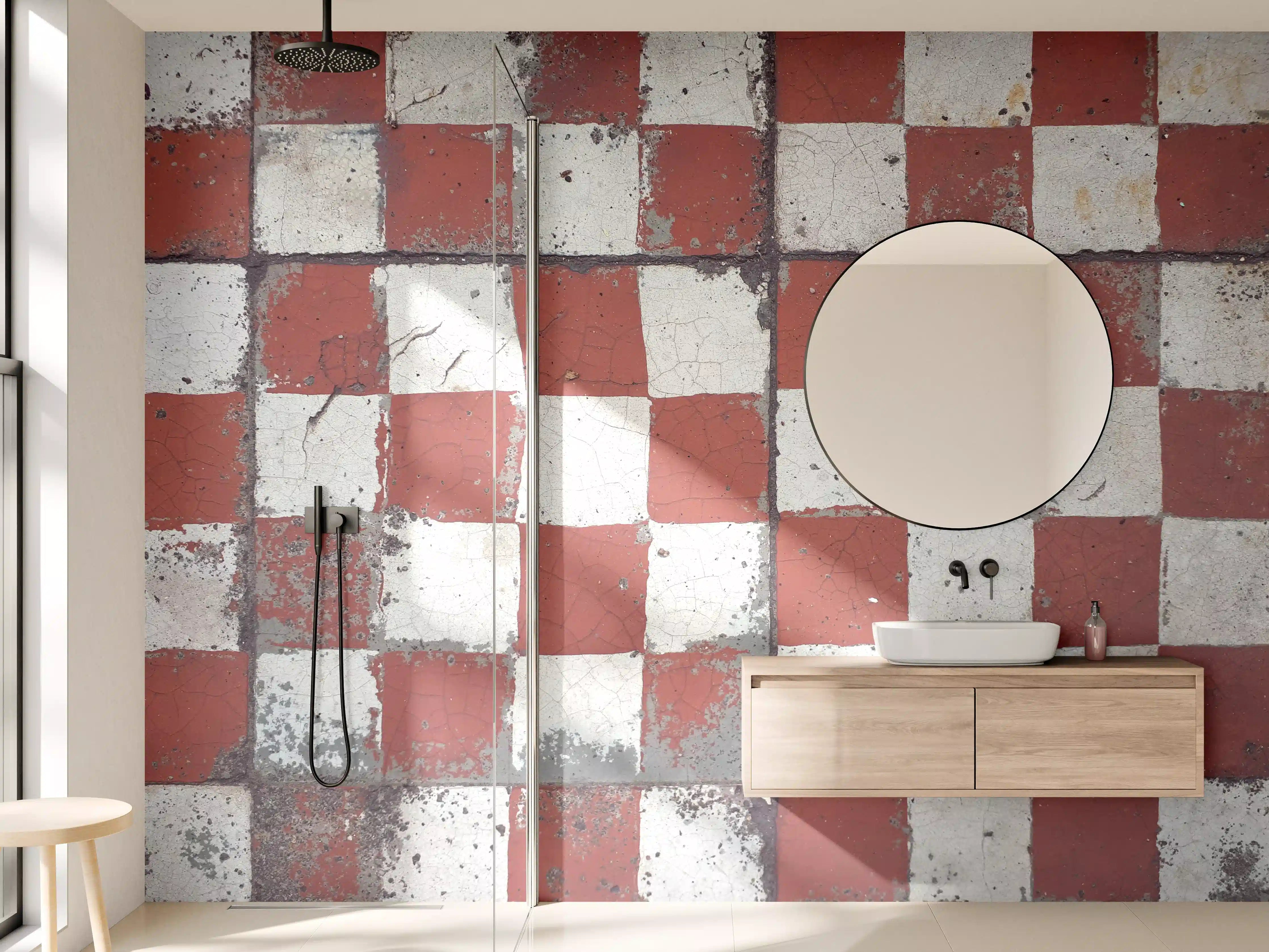 Wandverkleidung Bad - Antike Fliesen mit rotem und weißem Muster
