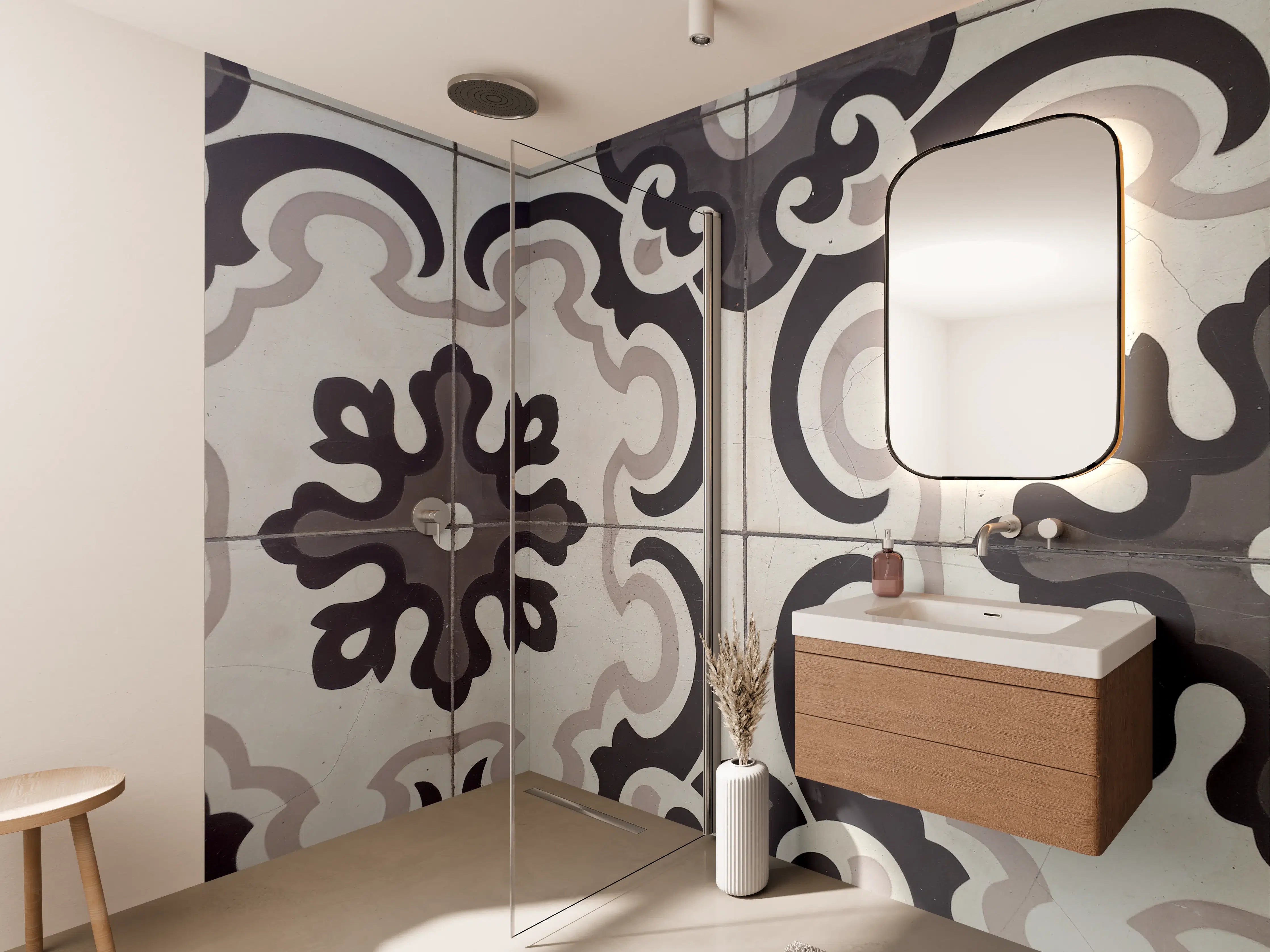 Wandverkleidung Bad - Antike Fliesendekoration mit Ornamentmuster