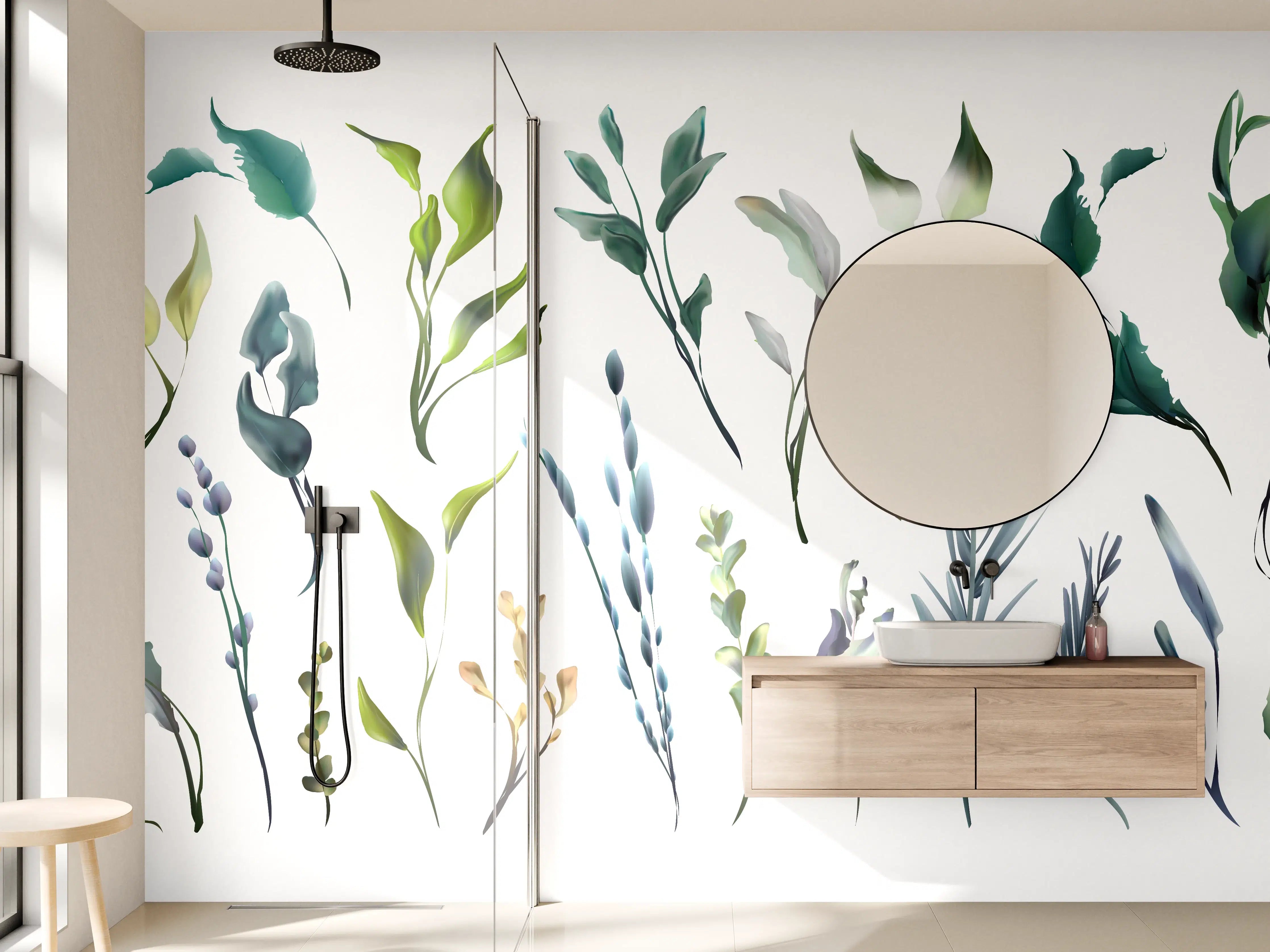 Wandverkleidung Bad - Aquarell Blätter Silhouetten Set