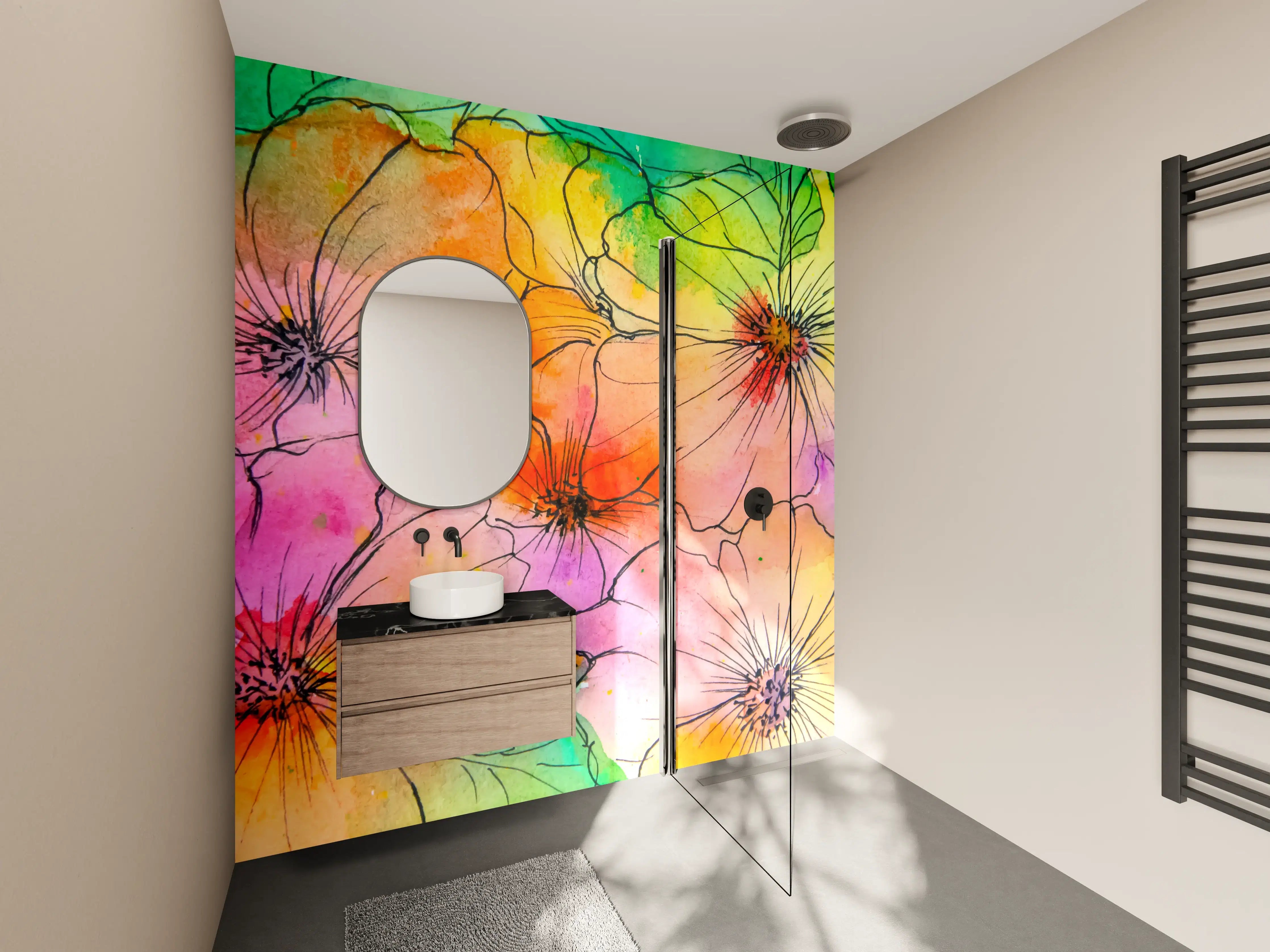 Wandverkleidung Bad - Aquarell Blumen Malerei