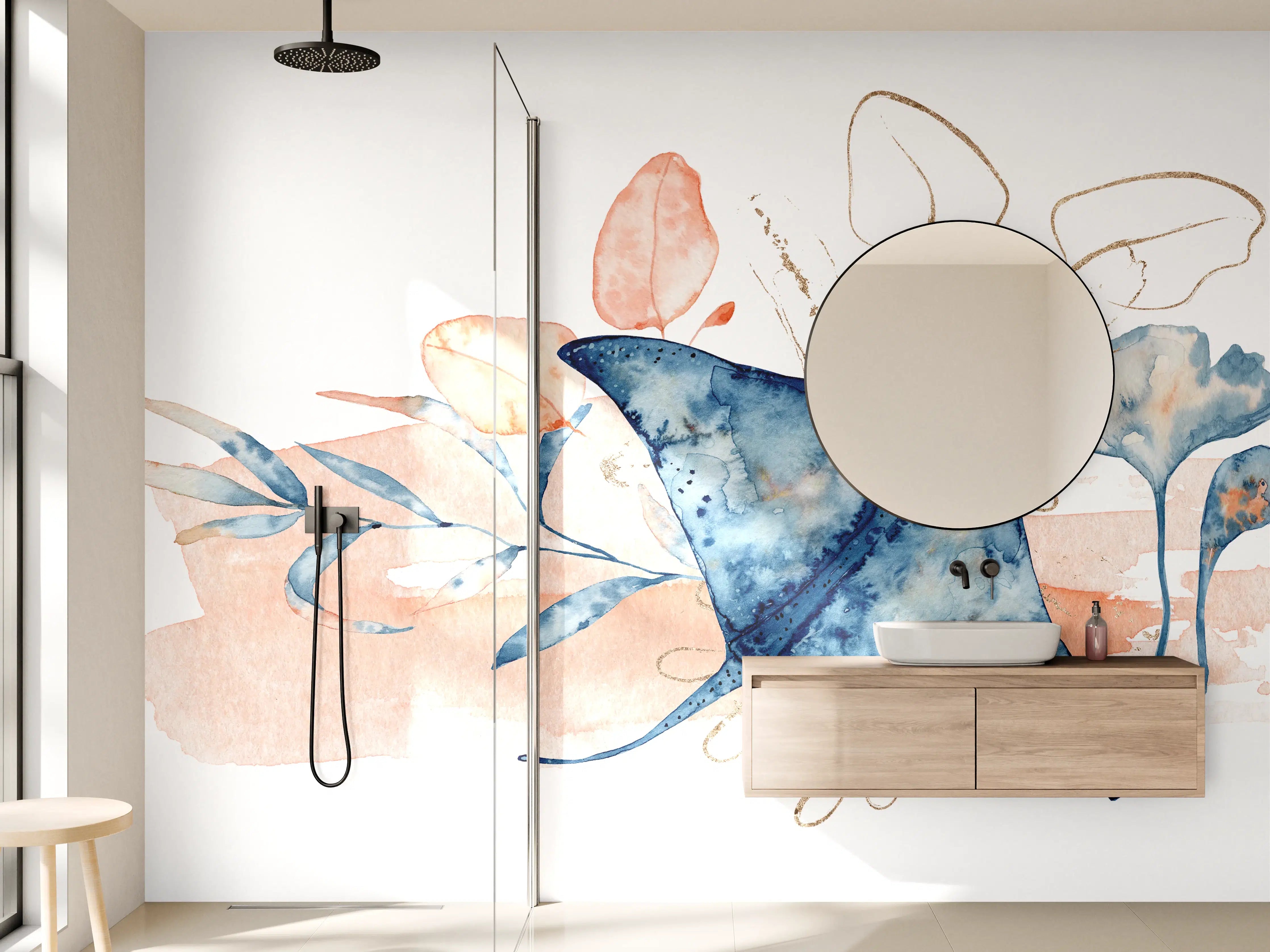Wandverkleidung Bad - Aquarell-Illustration eines Rochenfisches 