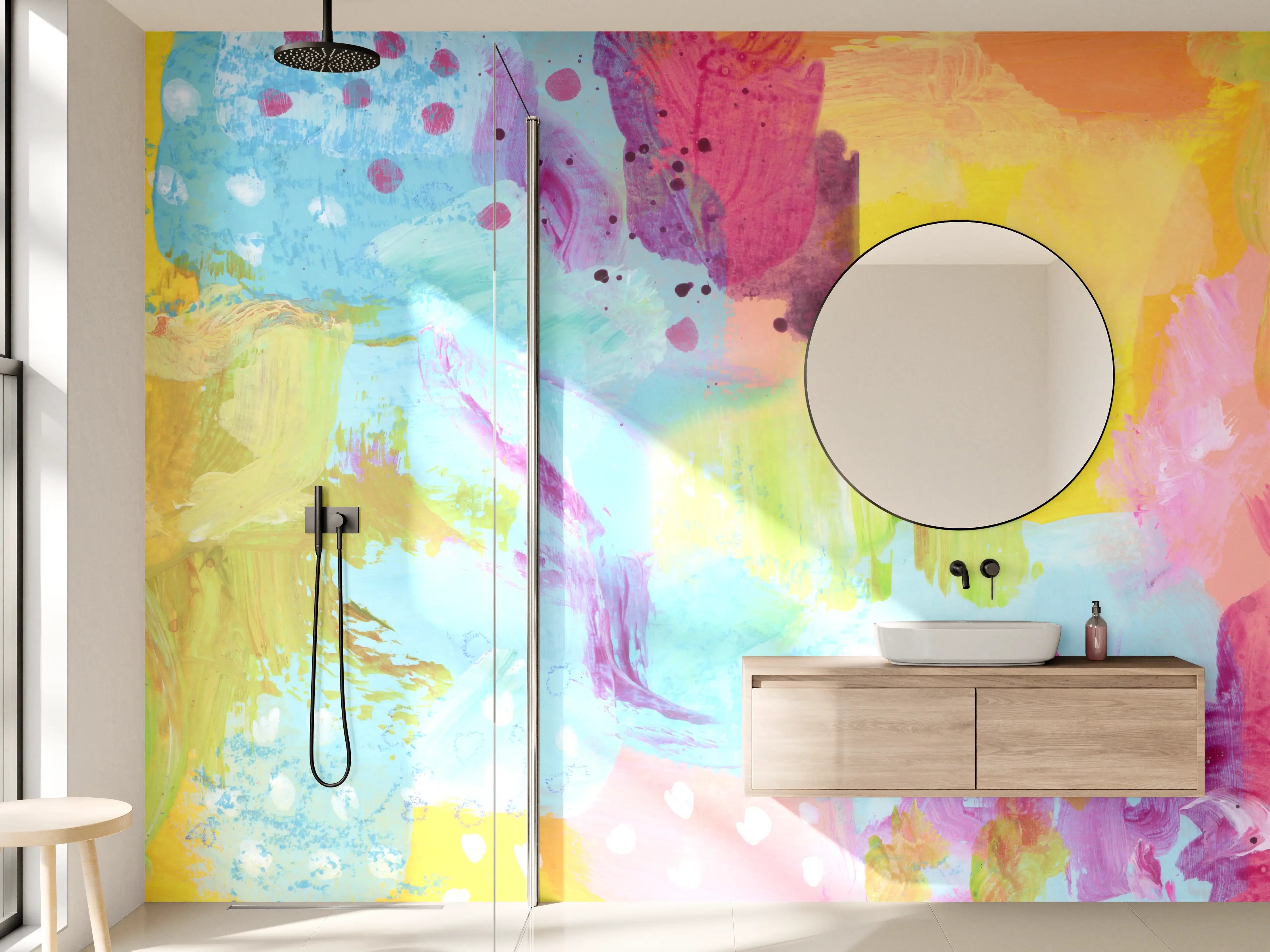 Wandverkleidung Bad - Aquarell Kunstmalerei - Bunt