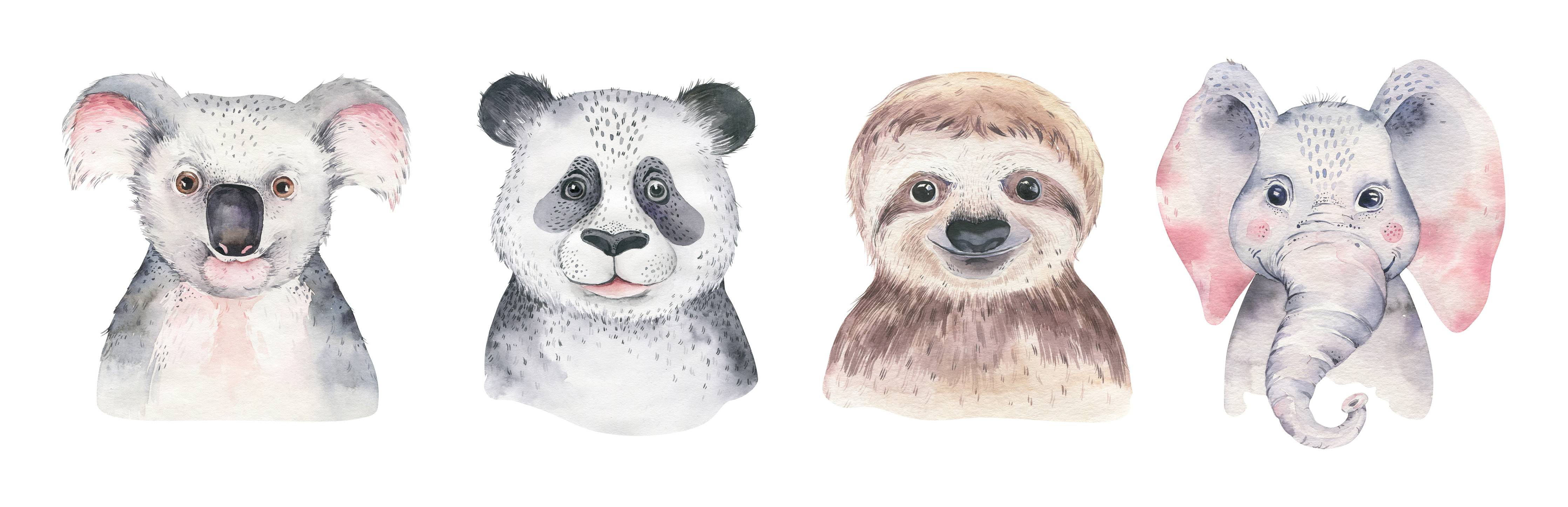 Wandverkleidung Bad-Aquarell Tierbabys Illustration