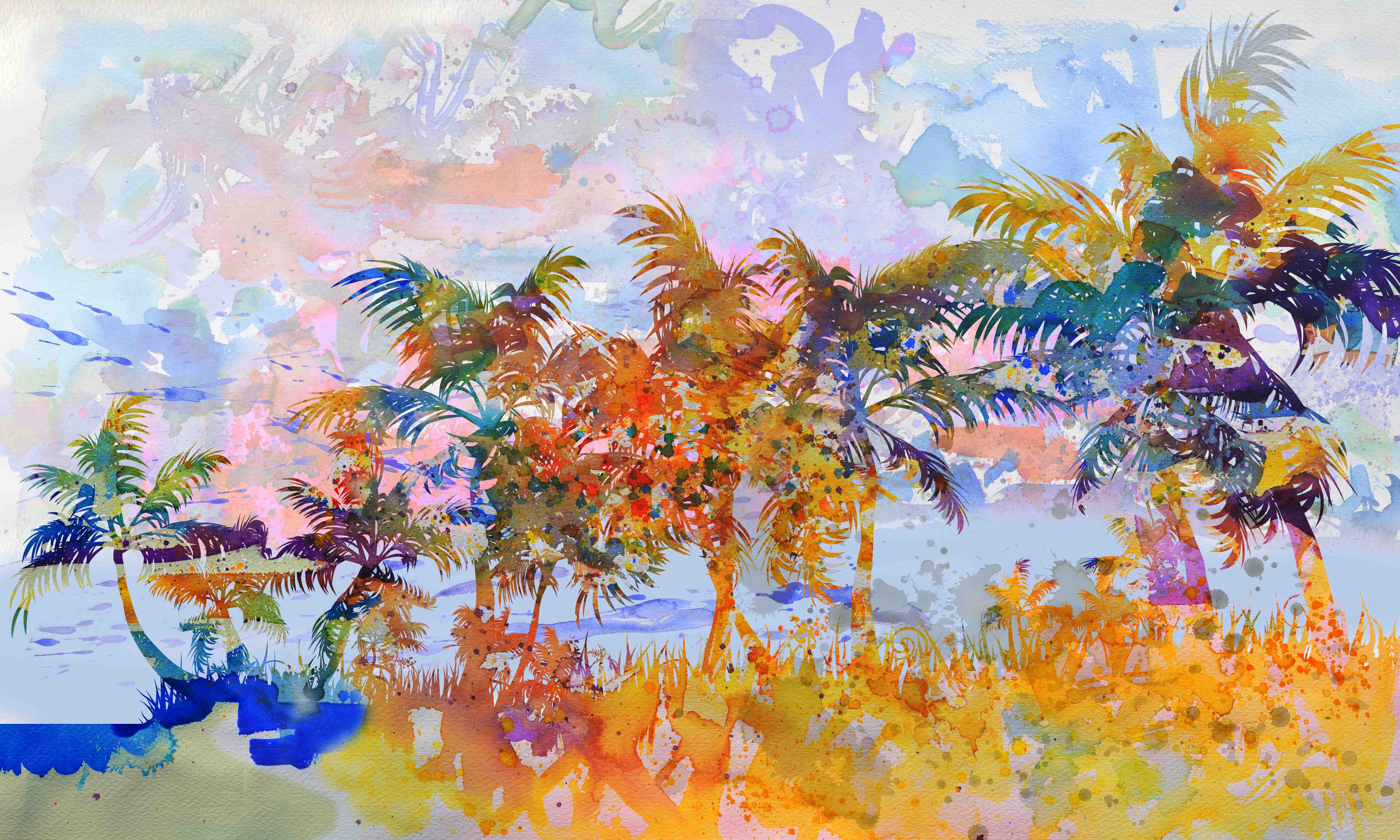 Wandverkleidung Bad-Aquarell von tropischem Strand