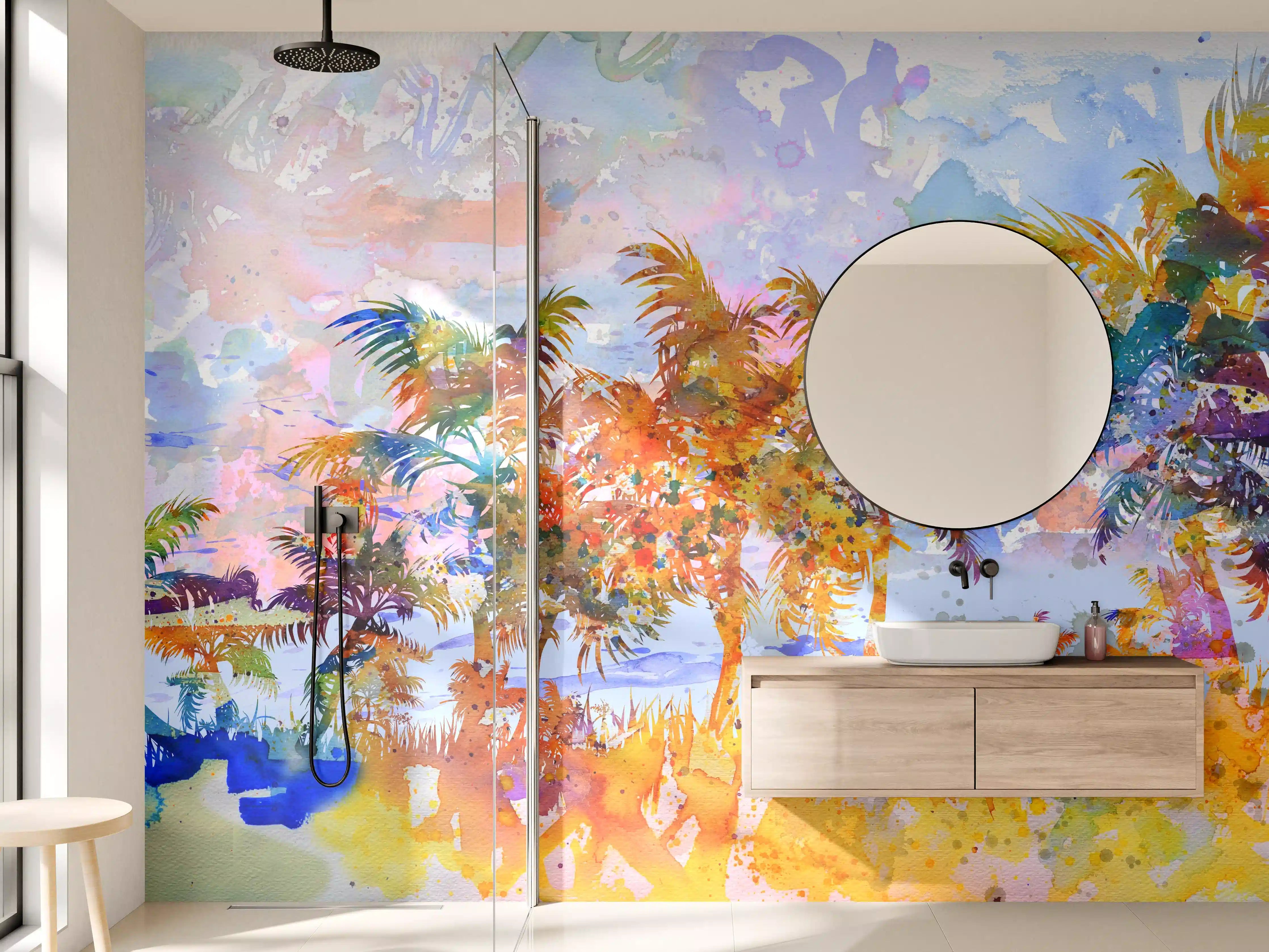 Wandverkleidung Bad - Aquarell von tropischem Strand