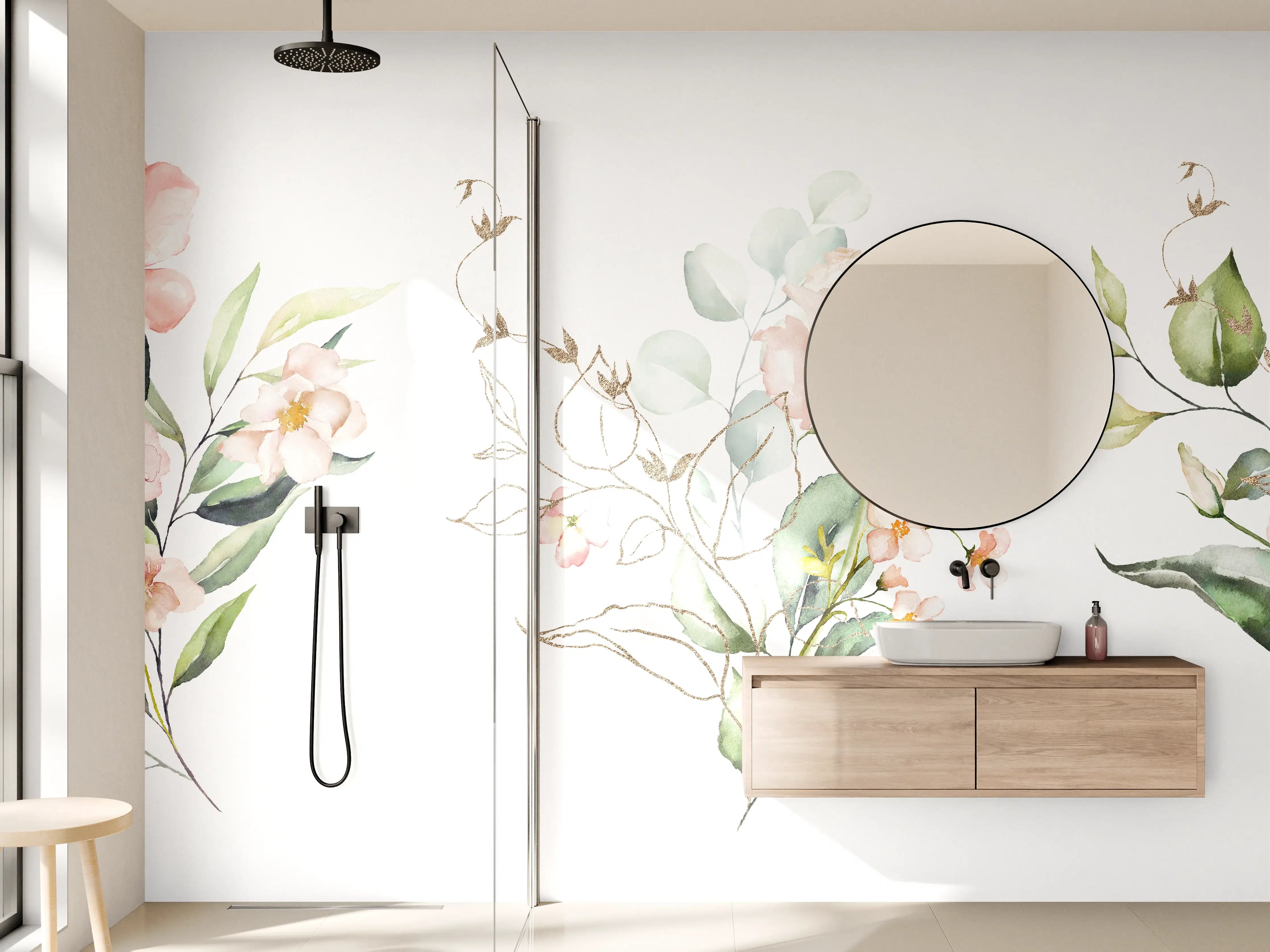 Wandverkleidung Bad - Aquarellblumen 