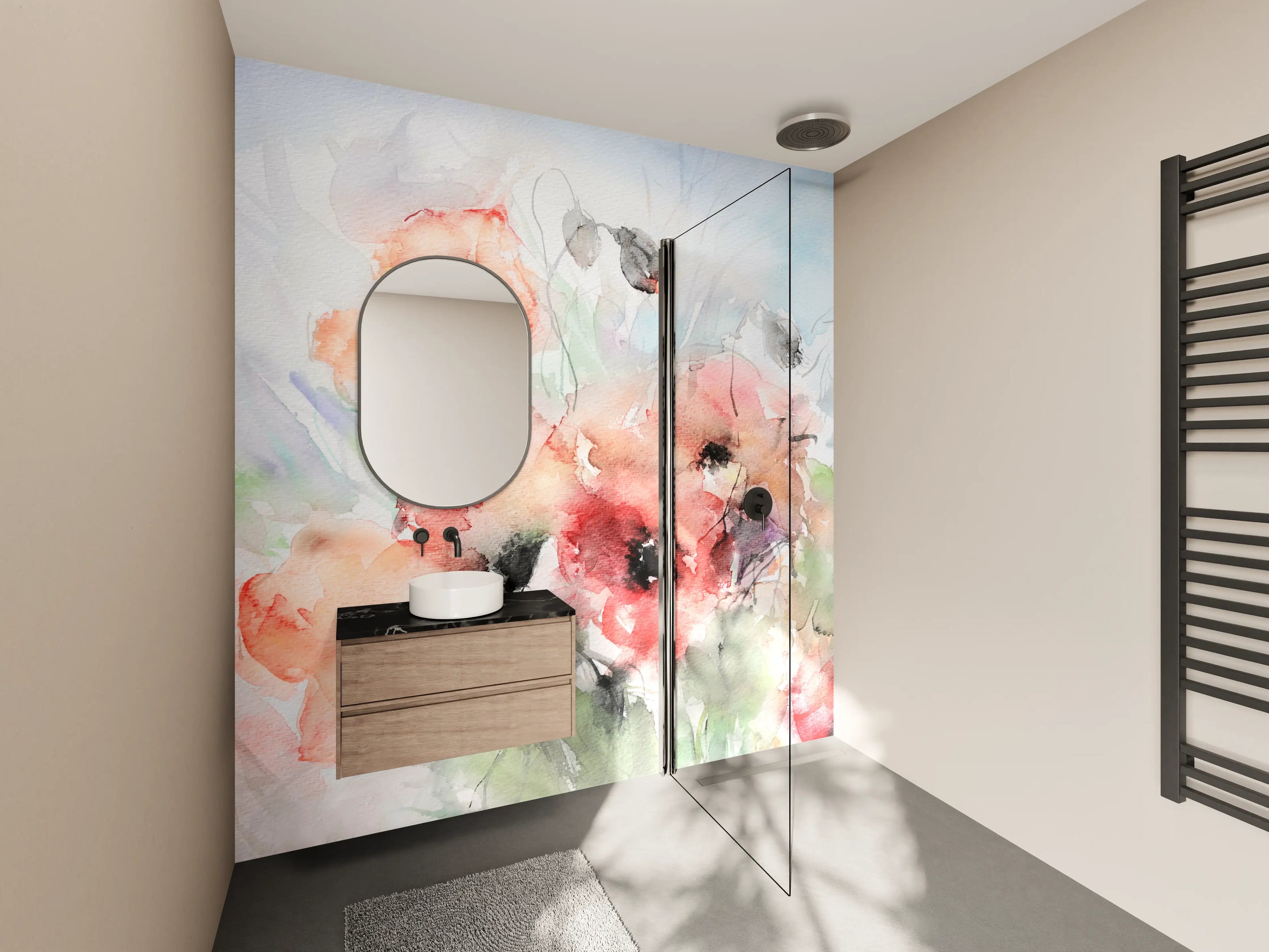 Wandverkleidung Bad - Aquarellierter Blumenstrauß in zarten Pastelltönen
