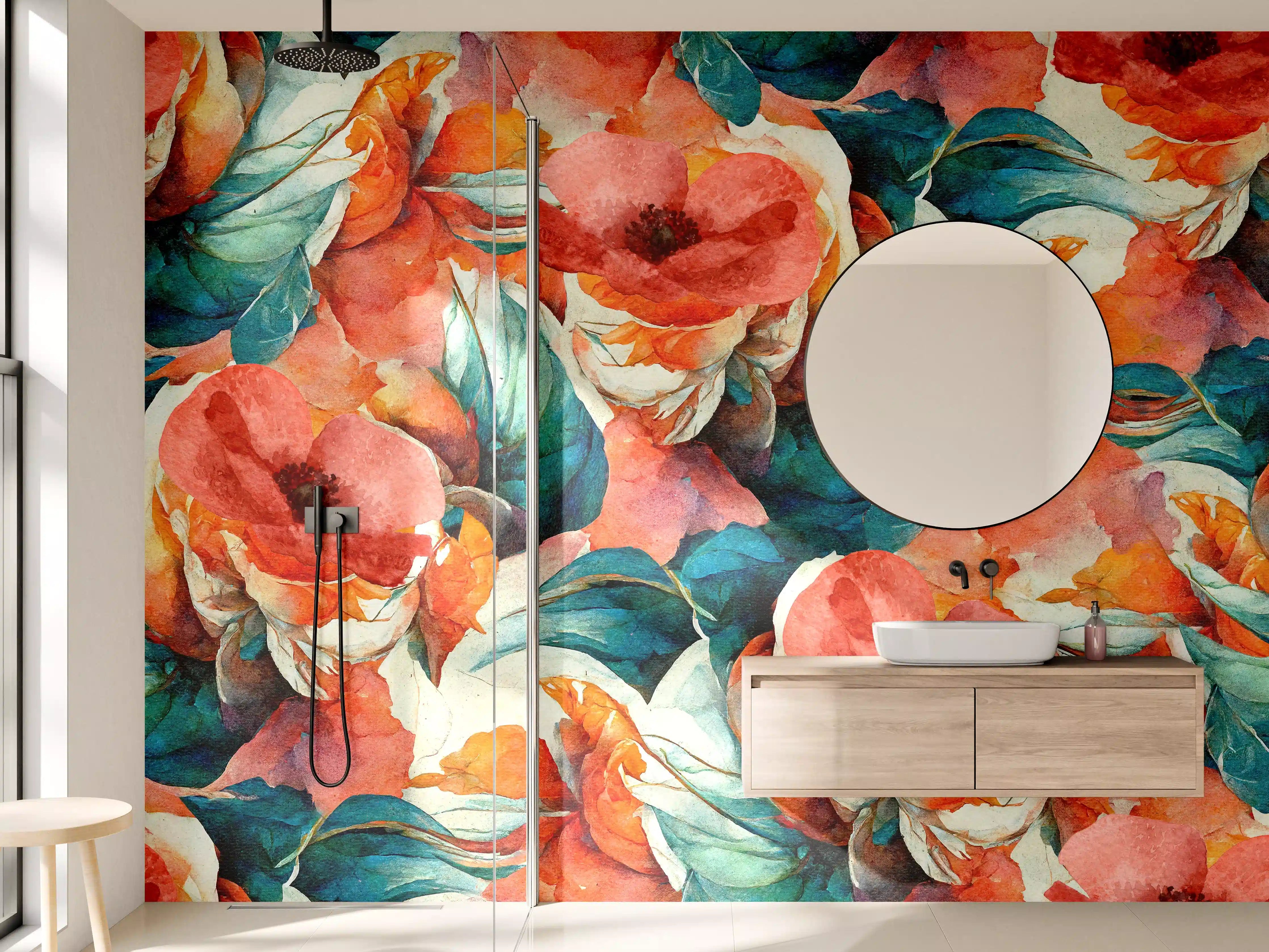 Wandverkleidung Bad - Aquarellpapier - Florales Muster