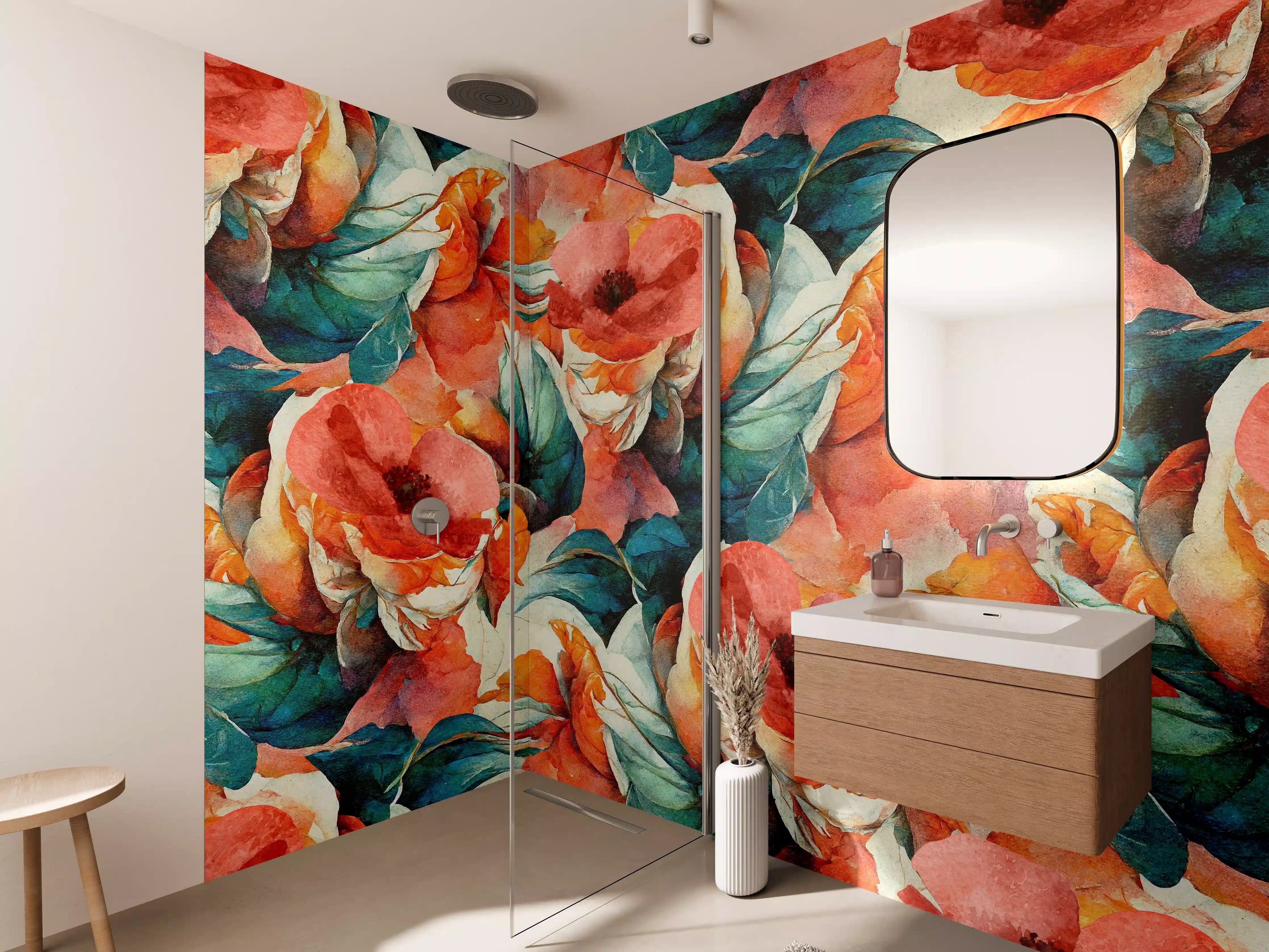 Wandverkleidung Bad - Aquarellpapier - Florales Muster
