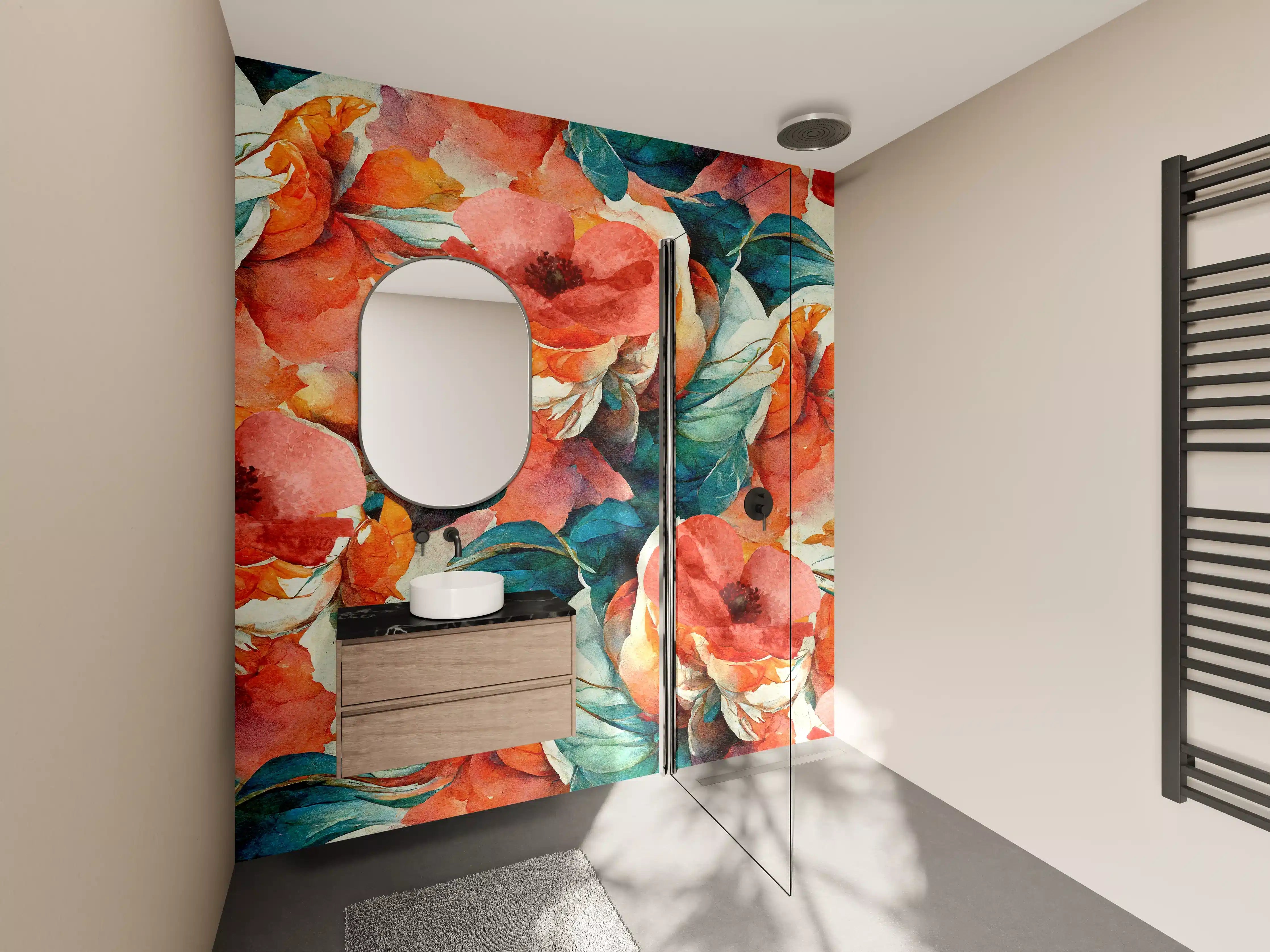 Wandverkleidung Bad - Aquarellpapier - Florales Muster