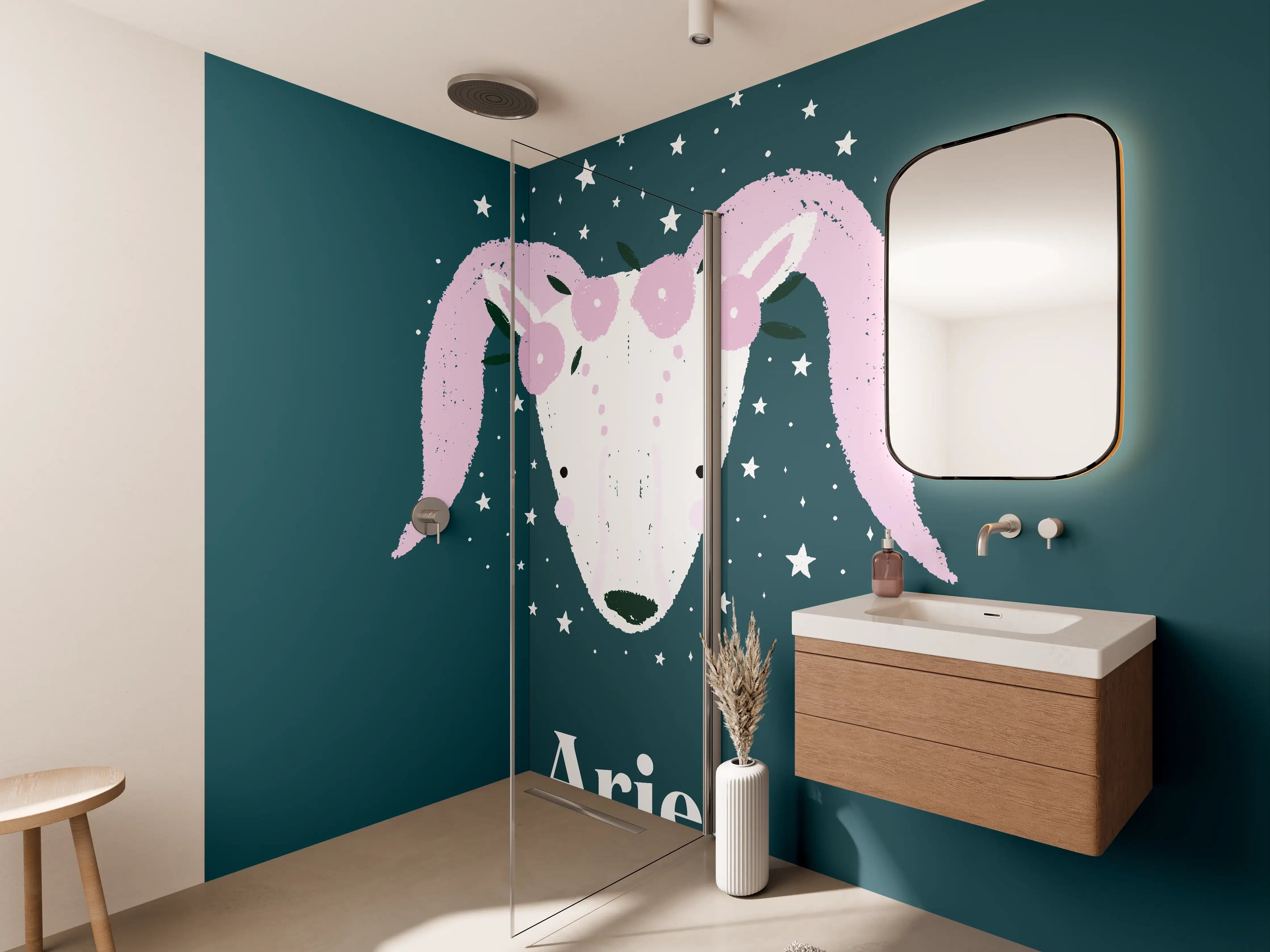 Wandverkleidung Bad - Aries Sternbild Teal Poster