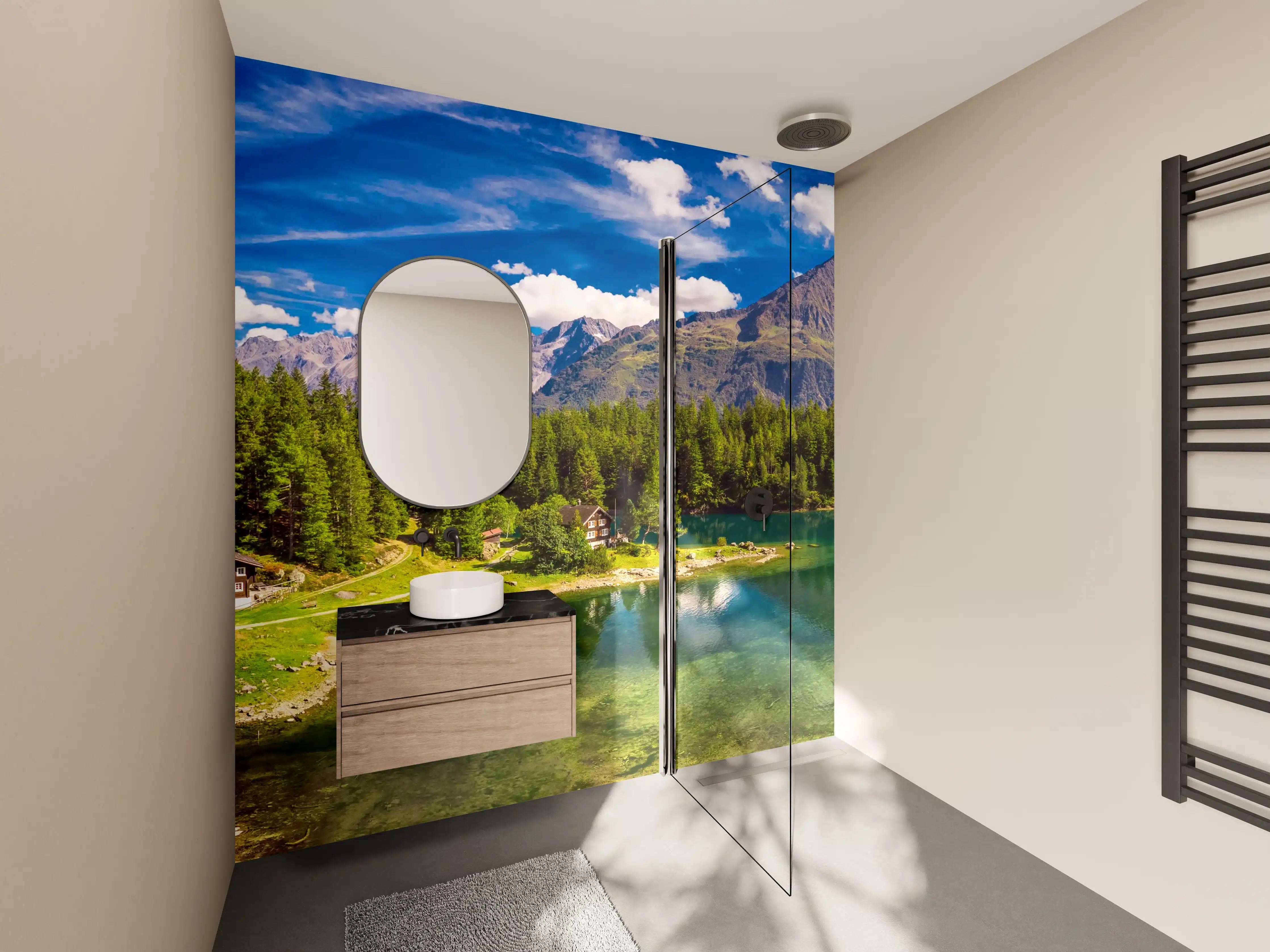 Wandverkleidung Bad - Arnisee mit Schweizer Alpen