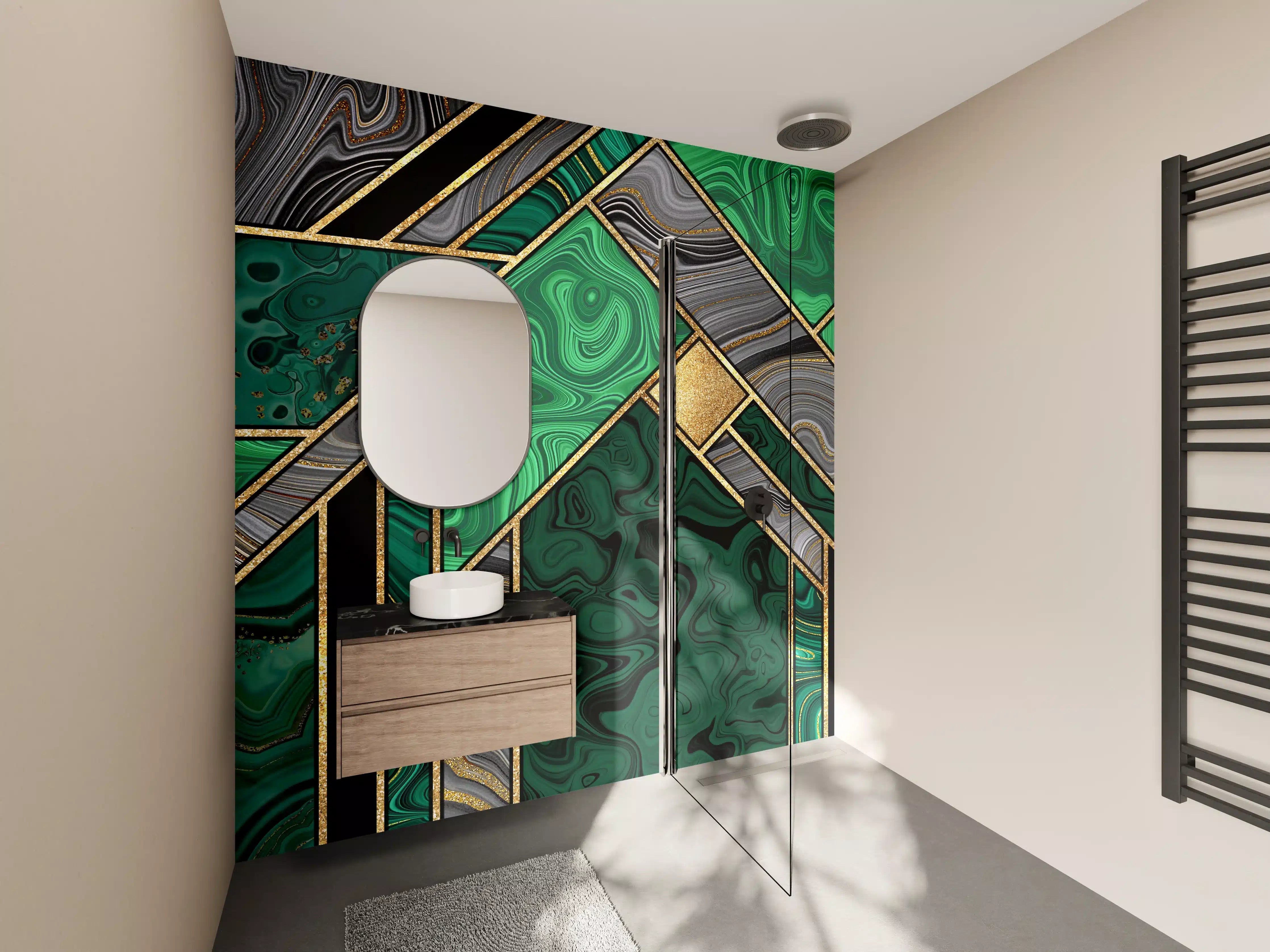 Wandverkleidung Bad - Art Deco Malachit Gold-Mosaik