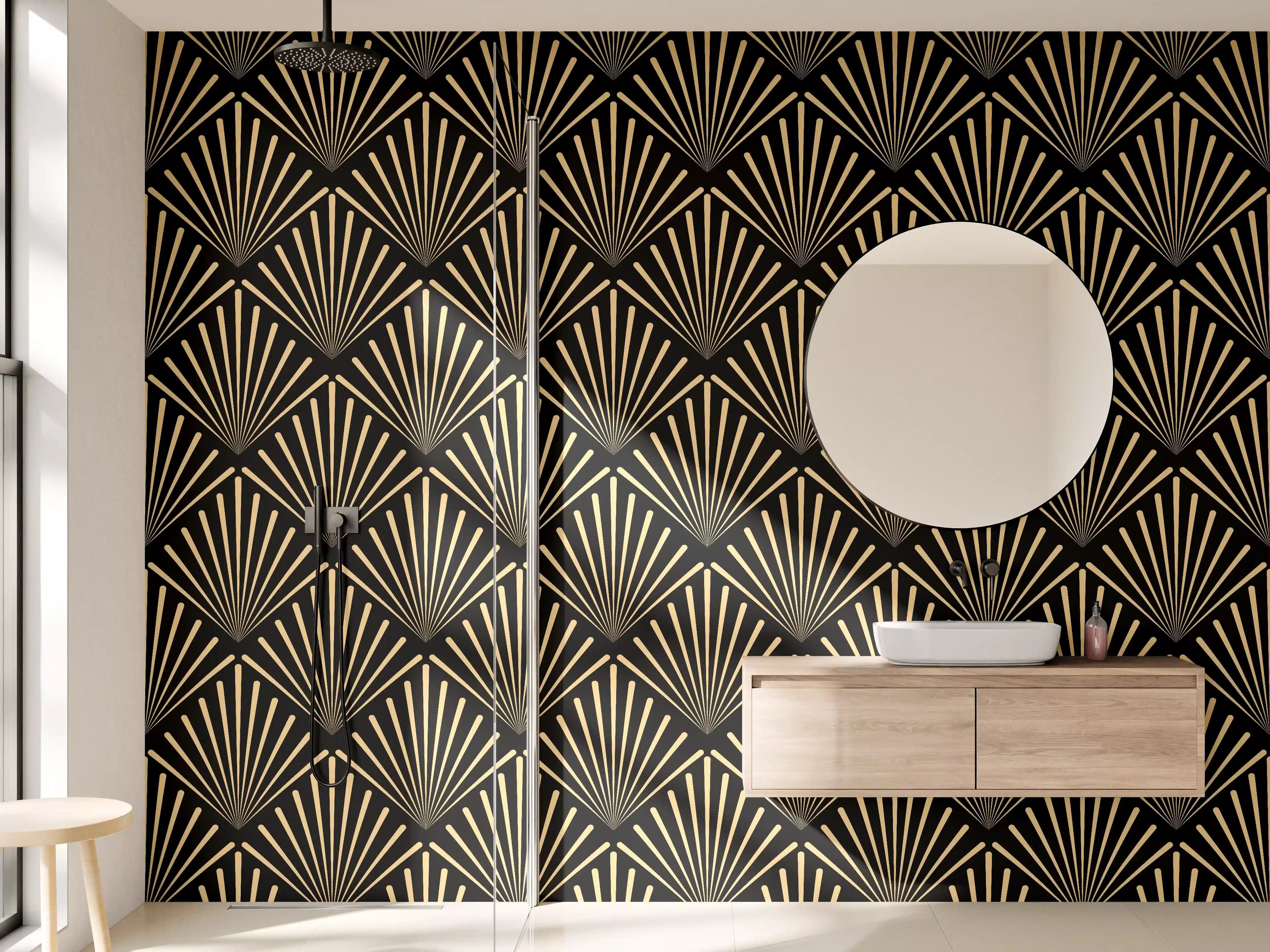 Wandverkleidung Bad - Art-Deco-Muster Gold Schwarz